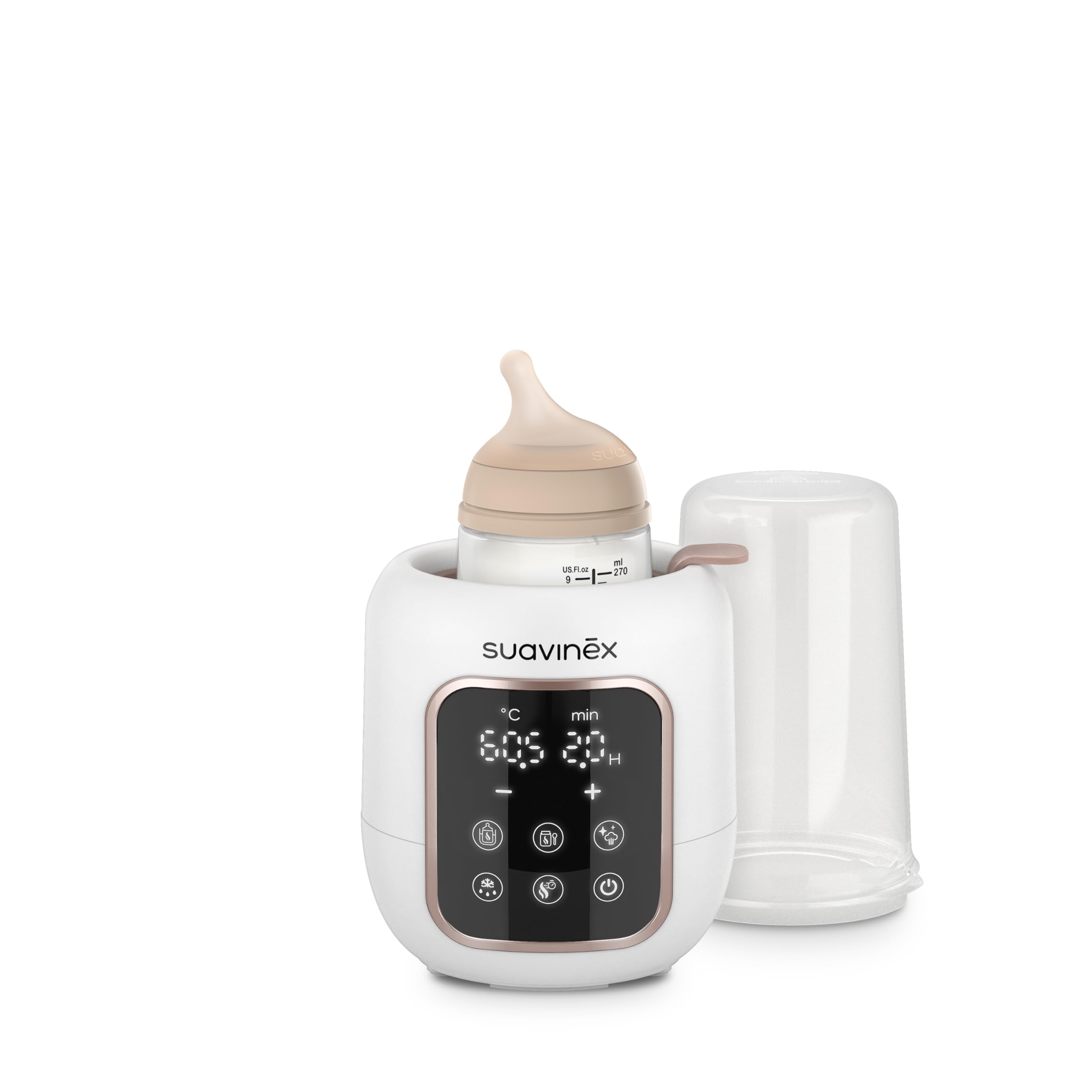 Suavinex, Scaldabiberon e Sterilizzatore 2 in 1, Sterilizza biberon e ciucci, Scalda e Scongela Biberon, Latte Materno e Omogeneizzati, con Modalità Rapida e Spegnimento Automatico, Facile da Usare
