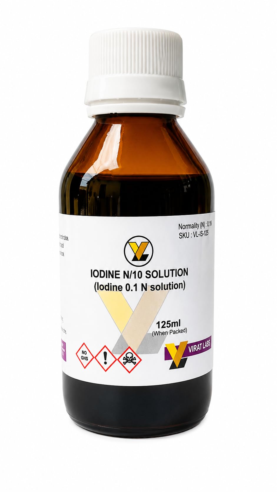 iodine n/10 solution 0.1n for lab testing and research 125ml | 0.1n concentration, 125ml volume, lab testing, research use