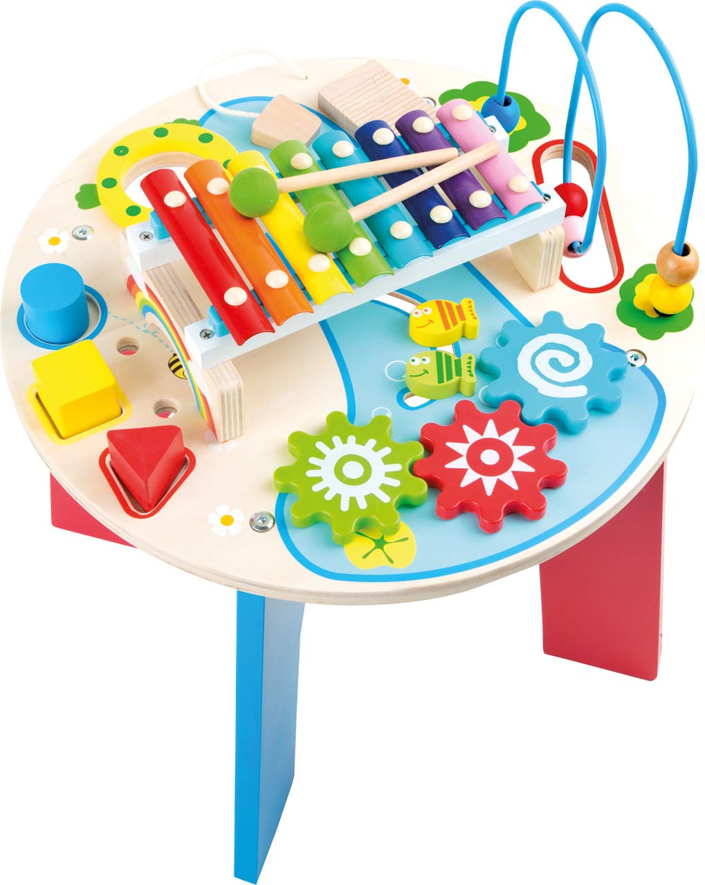 10321 Tavolo musicale e motorio "2 in 1" small foot in legno, con anello motore, gioco con formine, xilofono, a partire da 1,5 anni