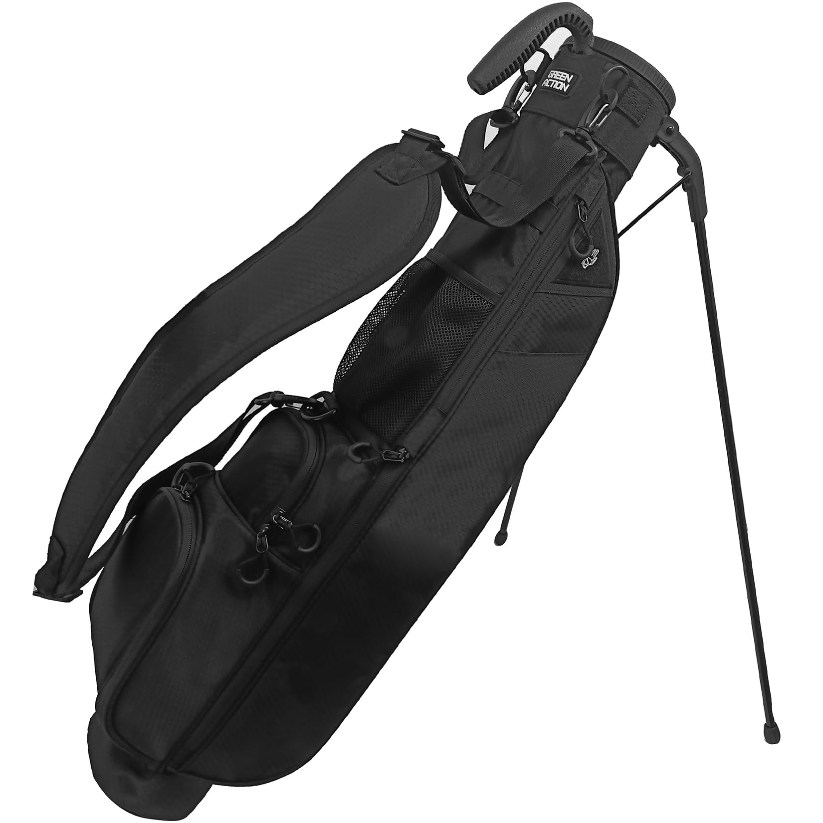 Sunday Golf Bag with 3-Point Strap & Stand – Lightweight Carry Bag with Cooler Pocket, Dual Valuables Pouches, Magnetic Tool Holder – Holds 5-6 Clubs for Par 3, Walking & Travel(Black)