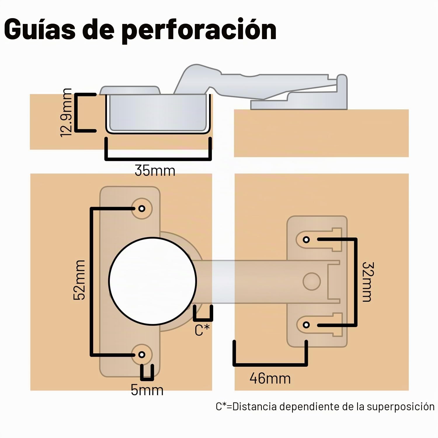 Hettich - Bisagras integradas para puertas de frigoríficos y congeladores (paquete de 2), taza de 35 mm con placa de distancia de 3 mm para superposiciones de 13 a 18 mm, 4 agujeros, carga
