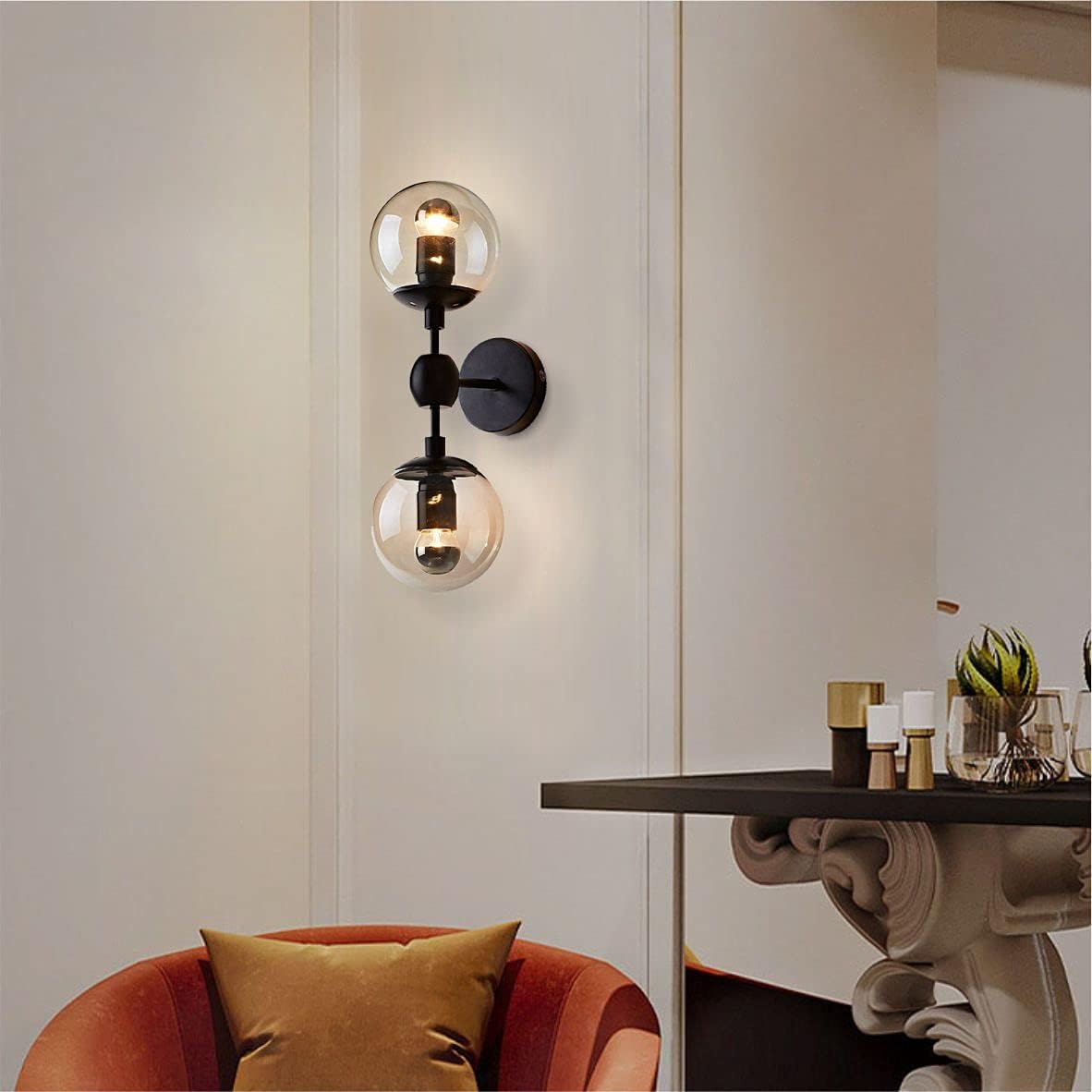 Blасk Frіdау - 80% оƒƒ KCO Lighting Industrial Wall Sconce Lighting Black Wall lamp 2 Lights Mid-Century Vanity Light Fixture with Globe Glass Shade for Bedroom Study Room,Bathroom Restaurant (A)
