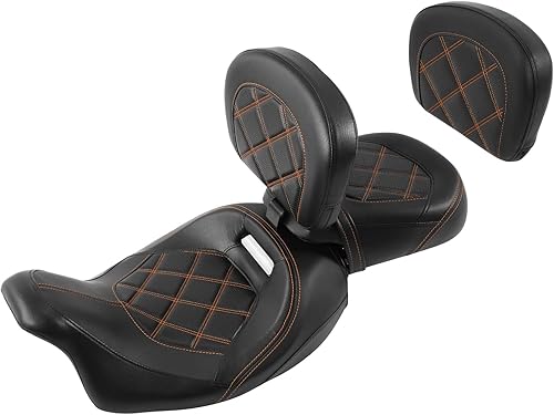 Miniatura 1 de SLMOTO Asiento de motociclista de perfil bajo para motocicleta, asiento de pasajero de 2 piezas para dos personas arriba y almohadilla de respaldo