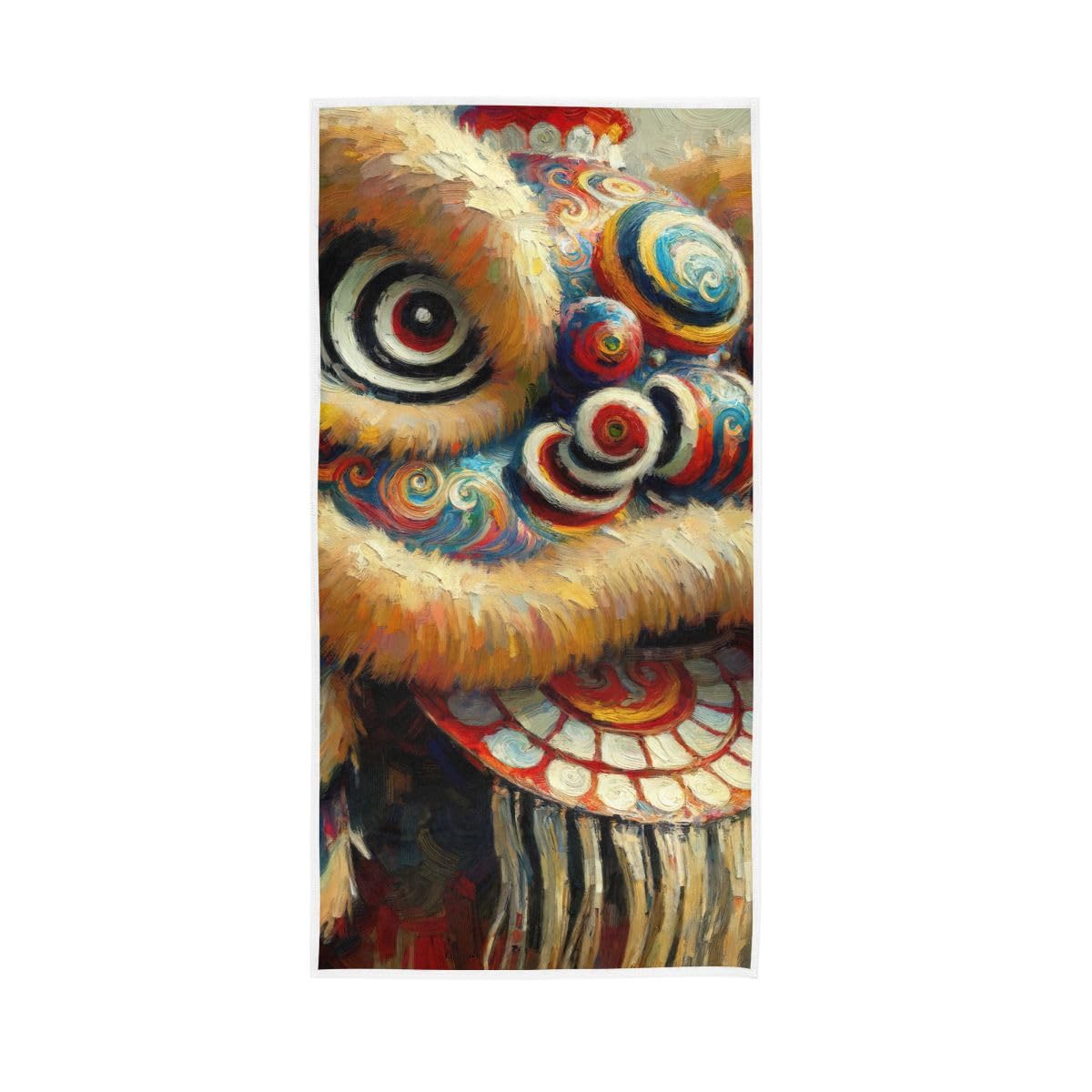 LSRCPD Chinese Lion Dance Head Painting Face Towels for Bathroom, Hand Towel for Bathroom, Shower, Hotel, Spa 15 x 30 Inches
