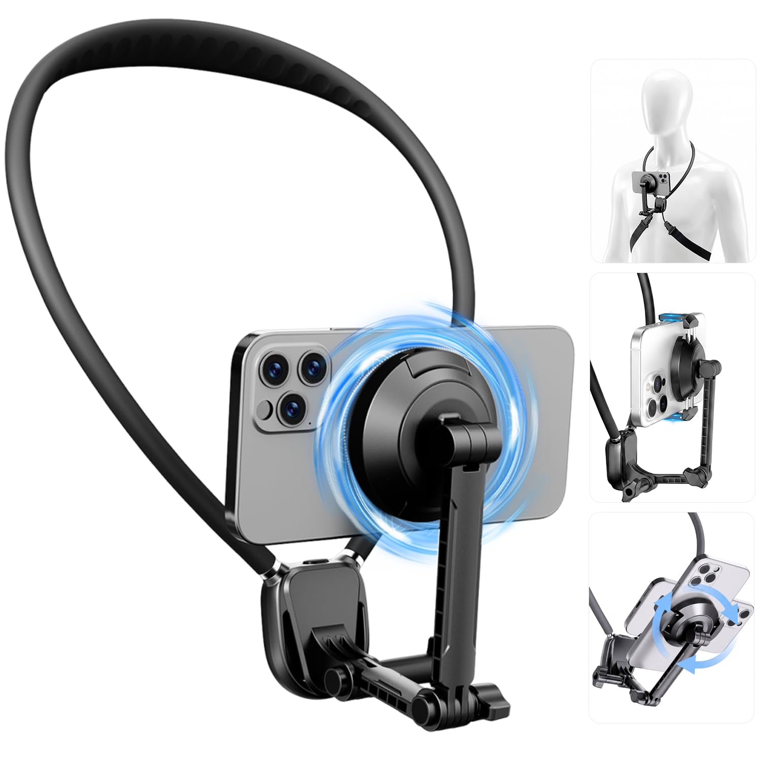 celfiexpt Magnetic Neck Phone Holder, Smartphone Mount & Adjustable Phone Clamp, Hands-Free POV Neck Mount with Anti-Shake Strap, 360° Ball Head, Silicone Gooseneck for Vlogging & Recording-image-26