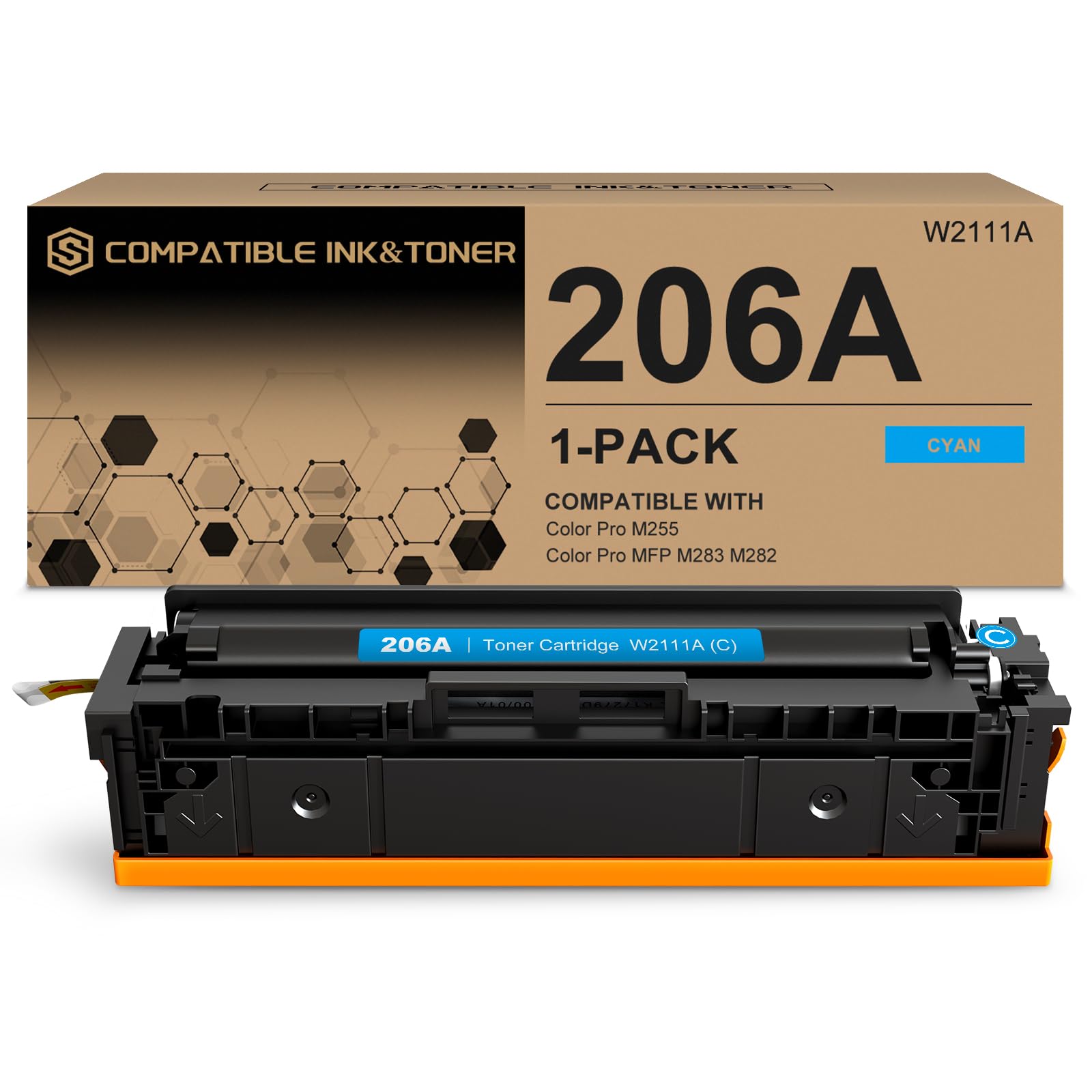 206A Toner Cartridges (with Chip) Works with HP Color Pro MFP M283fdw M283cdw, Pro M255dw M255nw, MFP M282nw M283 M282 M255 Printer | W2111A, 1 Pack Cyan