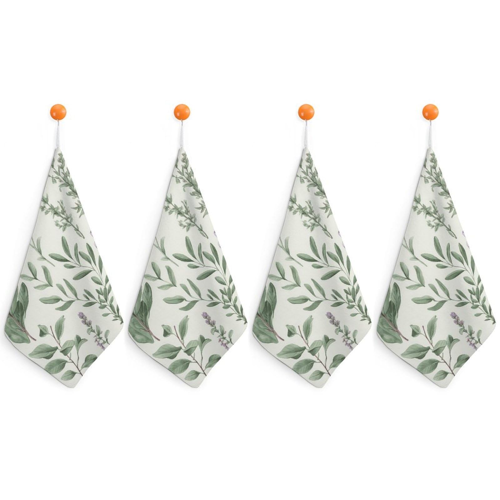 Green Flower Herb Sage Leaves And Branches Washcloth with Hanging Loop Quick Dry Microfiber Hand Towel Highly Absorbent Wash Cloth Reusable Makeup Remover Cloth Soft Feel Fingertip Towel for Bathroom