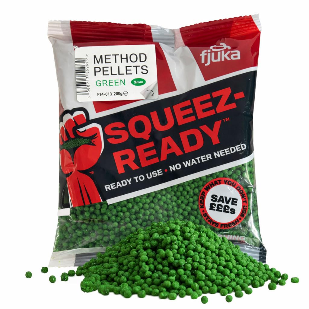Fjuka Green Squeez-Ready Method Pellet 200g | Ready-prepped 2mms | Carp, F1s, tench, bream