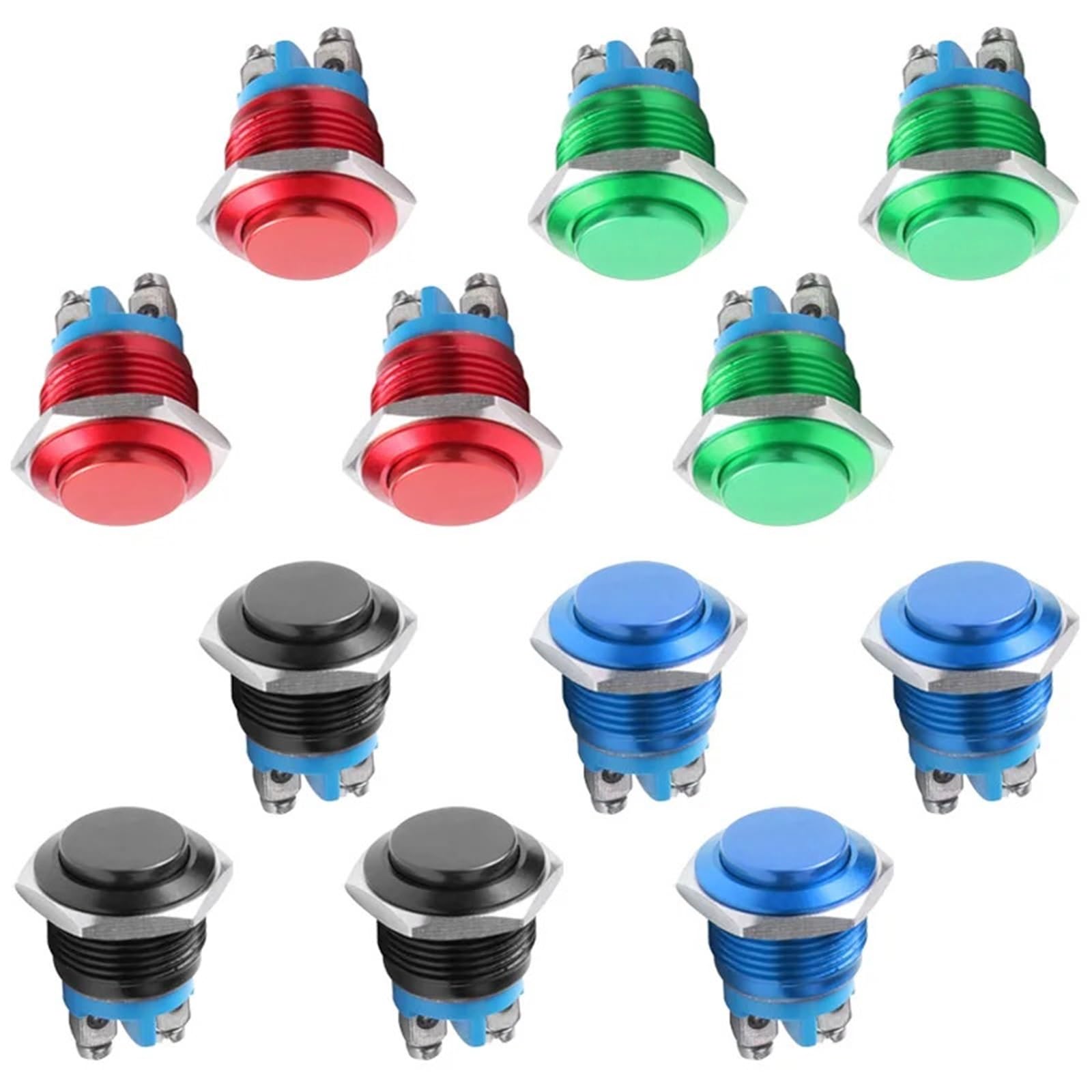 Interruptor Maletero‌ 2/5/10 piezas, impermeable, IP67, 16 mm, interruptor redondo de metal, botón pulsador momentáneo encendido y apagado con reinicio automático Interruptor Basculante‌(Green,10PCS)