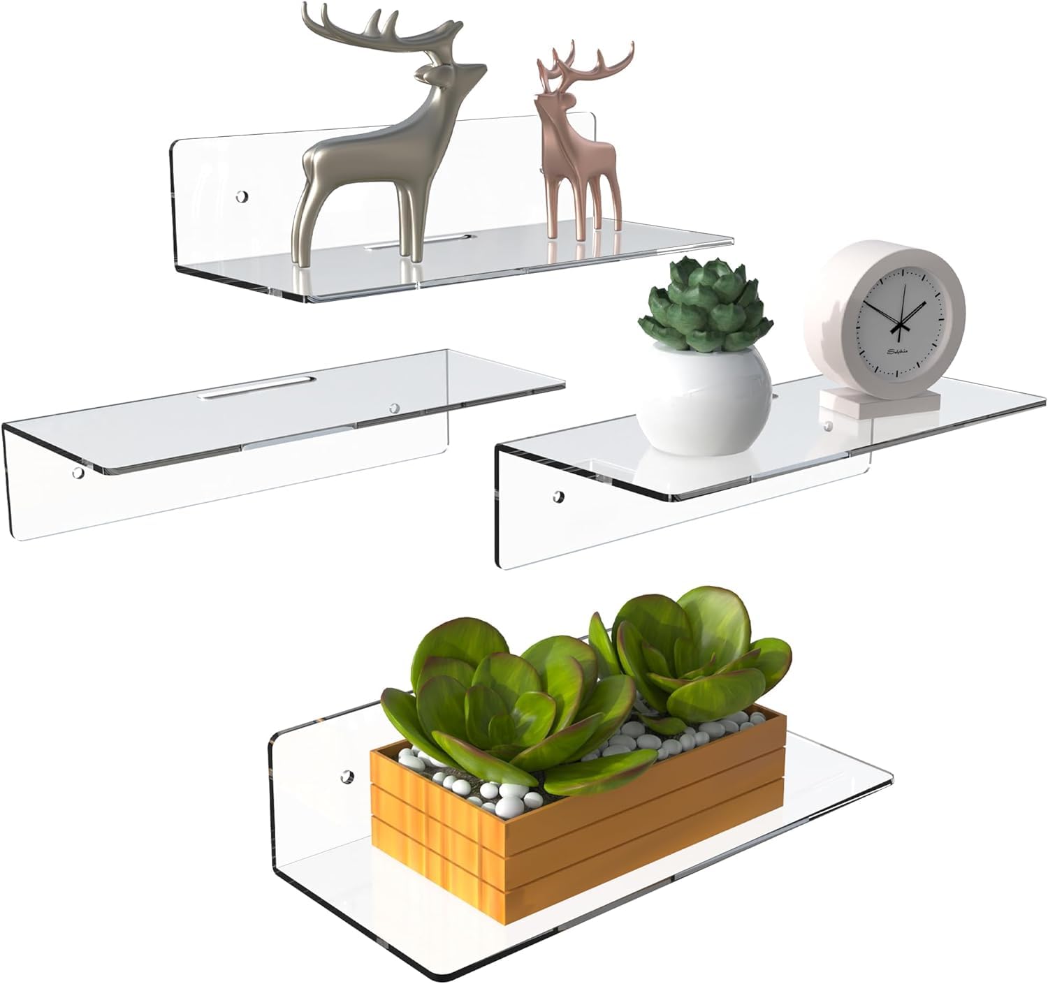 Woodloart Clear Acrylic Shelves for Wall Set of 4, Acrylic Floating Wall Shelves Decor Display Shelf Organizer for Bathroom, Living Room, Bathroom, Kitchen (9 Inch) (B0D94J7W9Q) Amazon Price History, Amazon Price Tracker