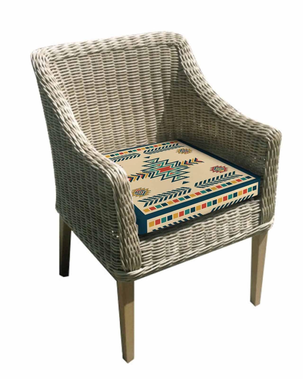 2 Pack Aztec Waterproof Cushion Covers with Ties Outdoor Patio Chair Seat Cushion Slip Covers Replacement(Only Cover) Colored Tribal Southwestern Native American Farmhouse Mexican 24''x24''x4''