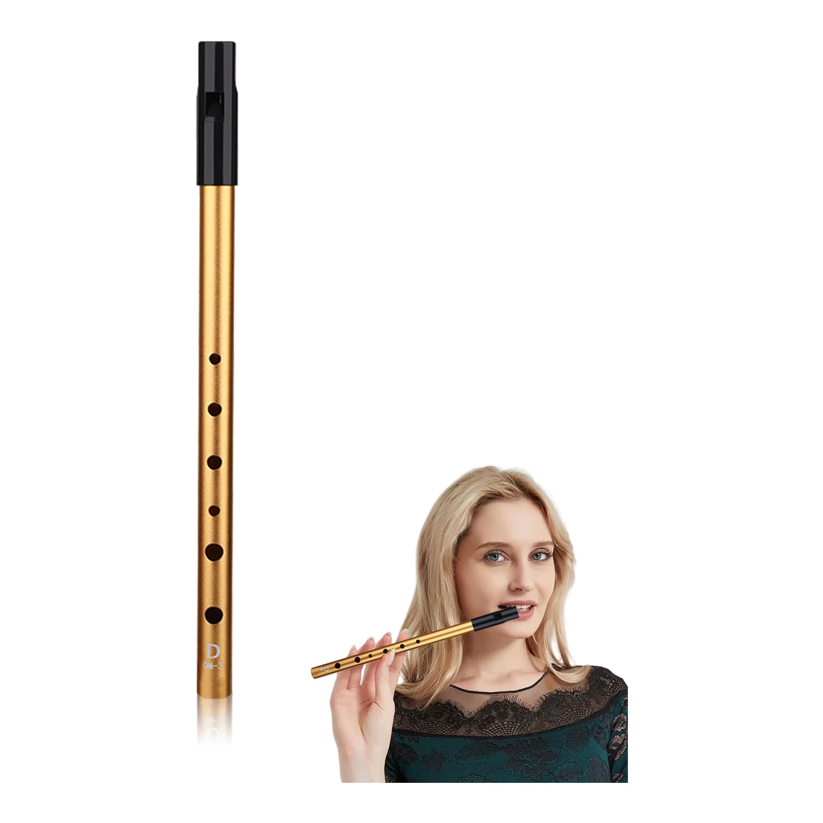 Tin Whistle D,Irish Tin Whistle Beginners D-Key 6-Hole Aluminum Penny Whistles Kids Instruments Wind,Black Golden Irish Flute Instrument for Beginners Performances(Comes With Study Manual/Flute Bag)