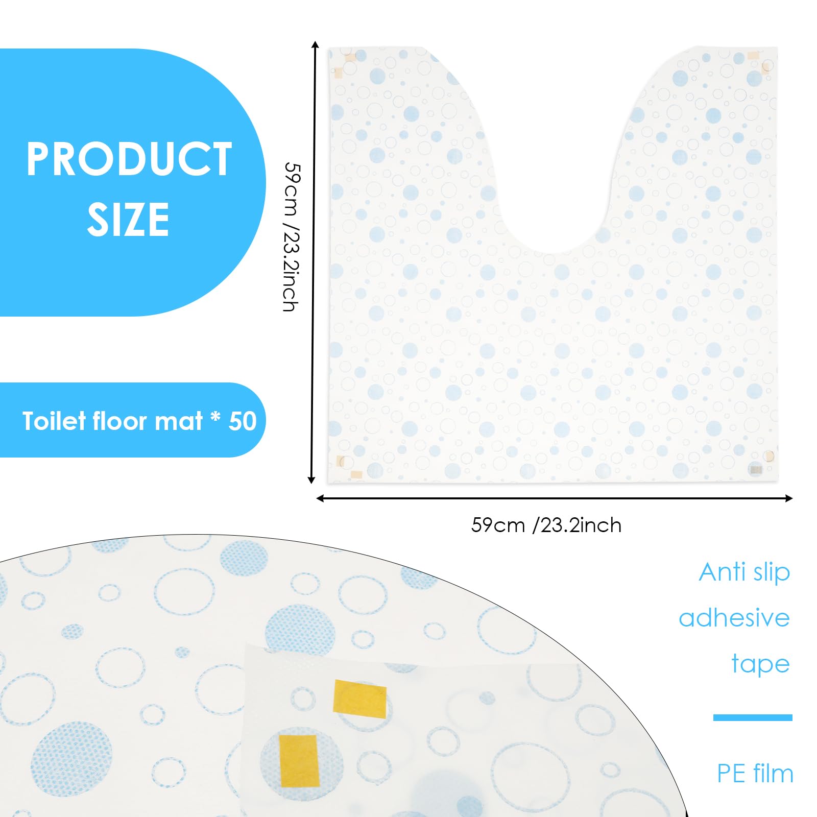 50 Stück Einweg-WC Bodenschutz,U-Form Einweg-toilettenmatte,rutschfest Wasserdicht WC-Matten,59×59 cm,für ältere Töpfchentraining,Urinenz,Badezimmerboden,rutschfest