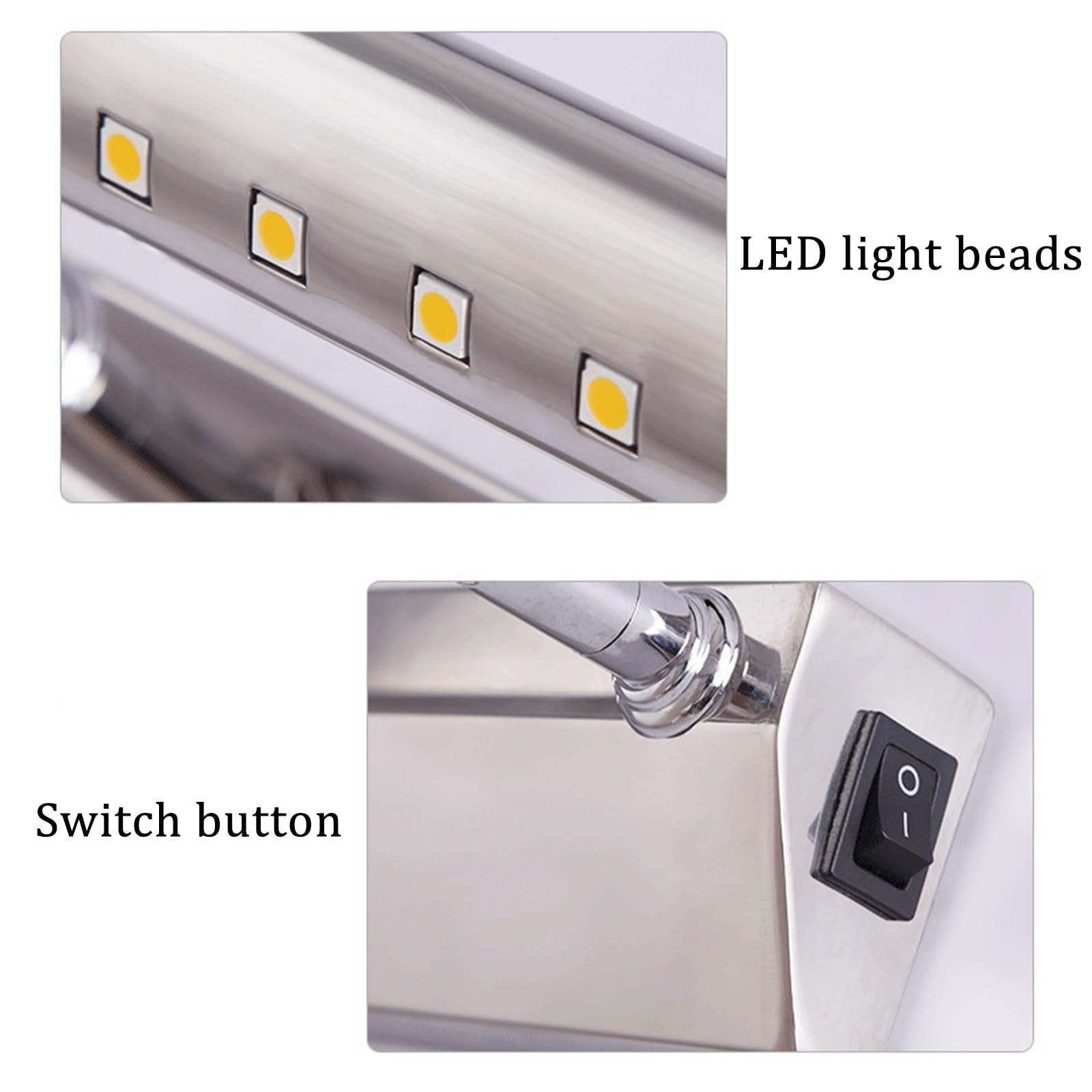 LED Spiegelleuchte Bad mit Schalter Modern Wandleuchte Edelstahl Wandbeleuchtung Bildbeleuchtung Wasserdicht Wandleuchten für Badzimmer Wohnzimmer Schminktisch Badschrank (Silbernes Weißes Licht,55cm)