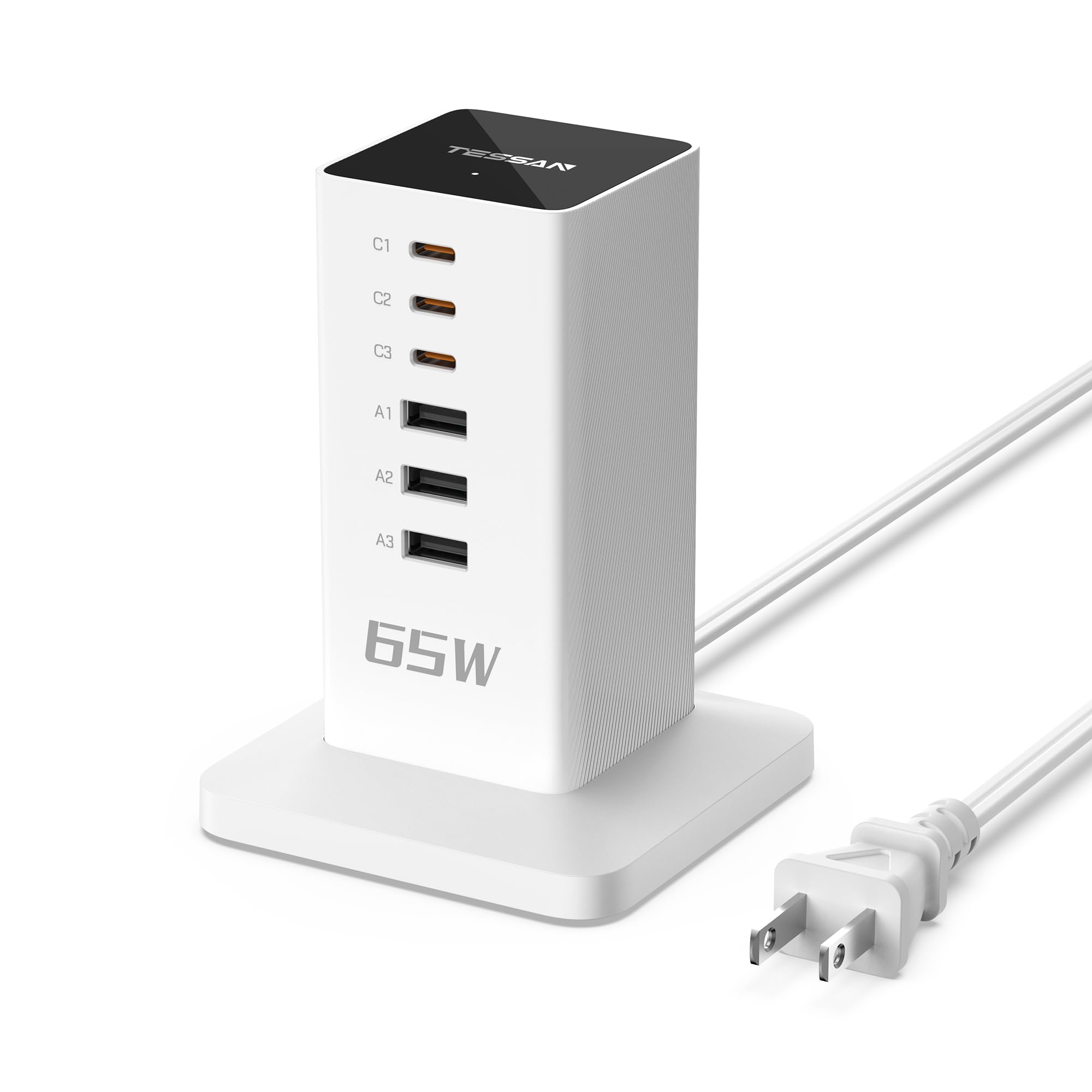 急速充電器 type-c タワー式 USB コンセント 延長コード 2m 合計65W (PD QC3.0対応) スマホ 充電器 3つのtype-Aポート 3つのtype-Cポート AC充電アダプター iPhone Android機種などに対応