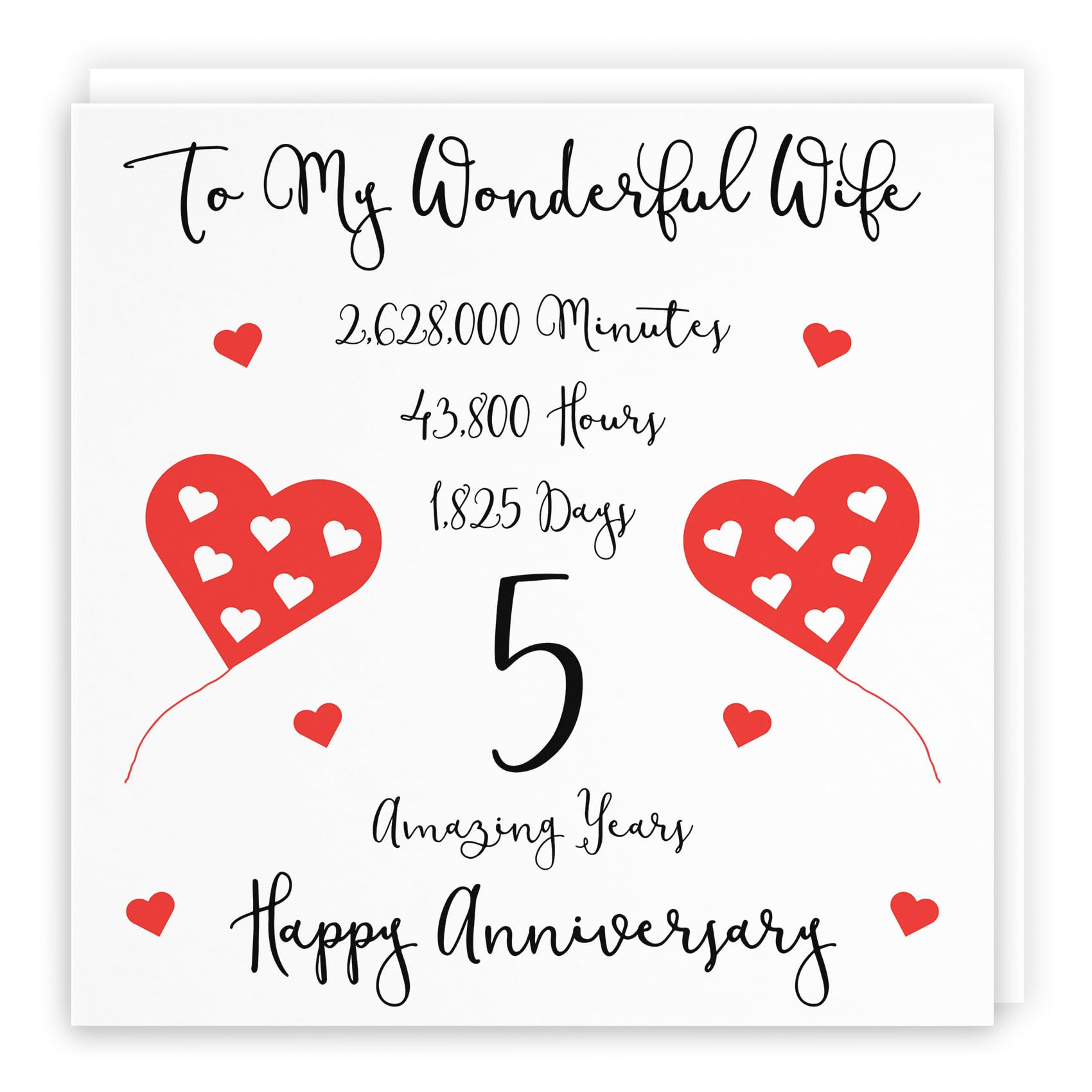 Hunts England, Romantic Wife 5th Wedding Anniversary Card, To My Wonderful Wife, 5 Amazing Years, Timeless Collection