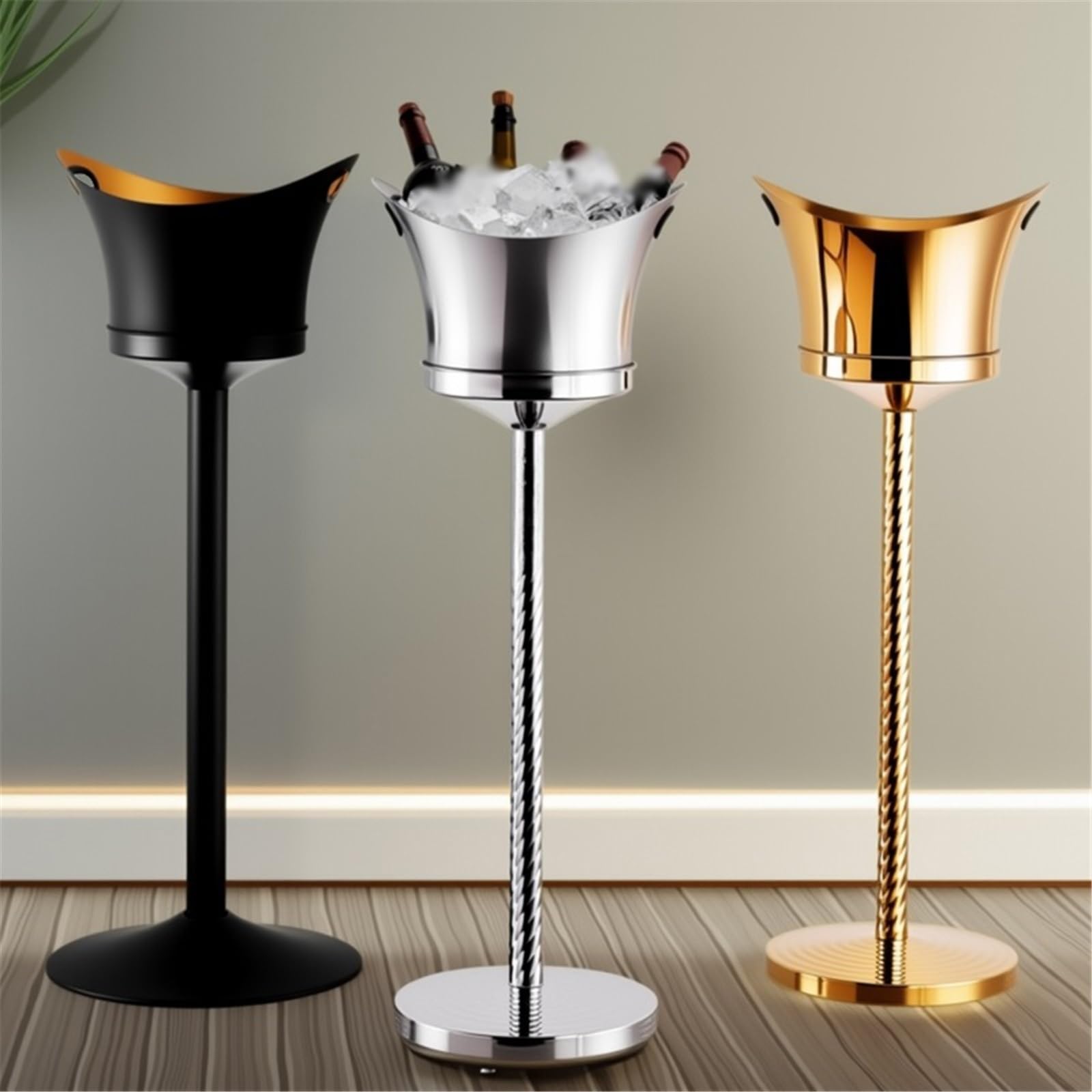Cubo de Hielo Cubitera de Lujo for Vino, champán o Cerveza Cubo de Hielo frío para Barra(Negro)