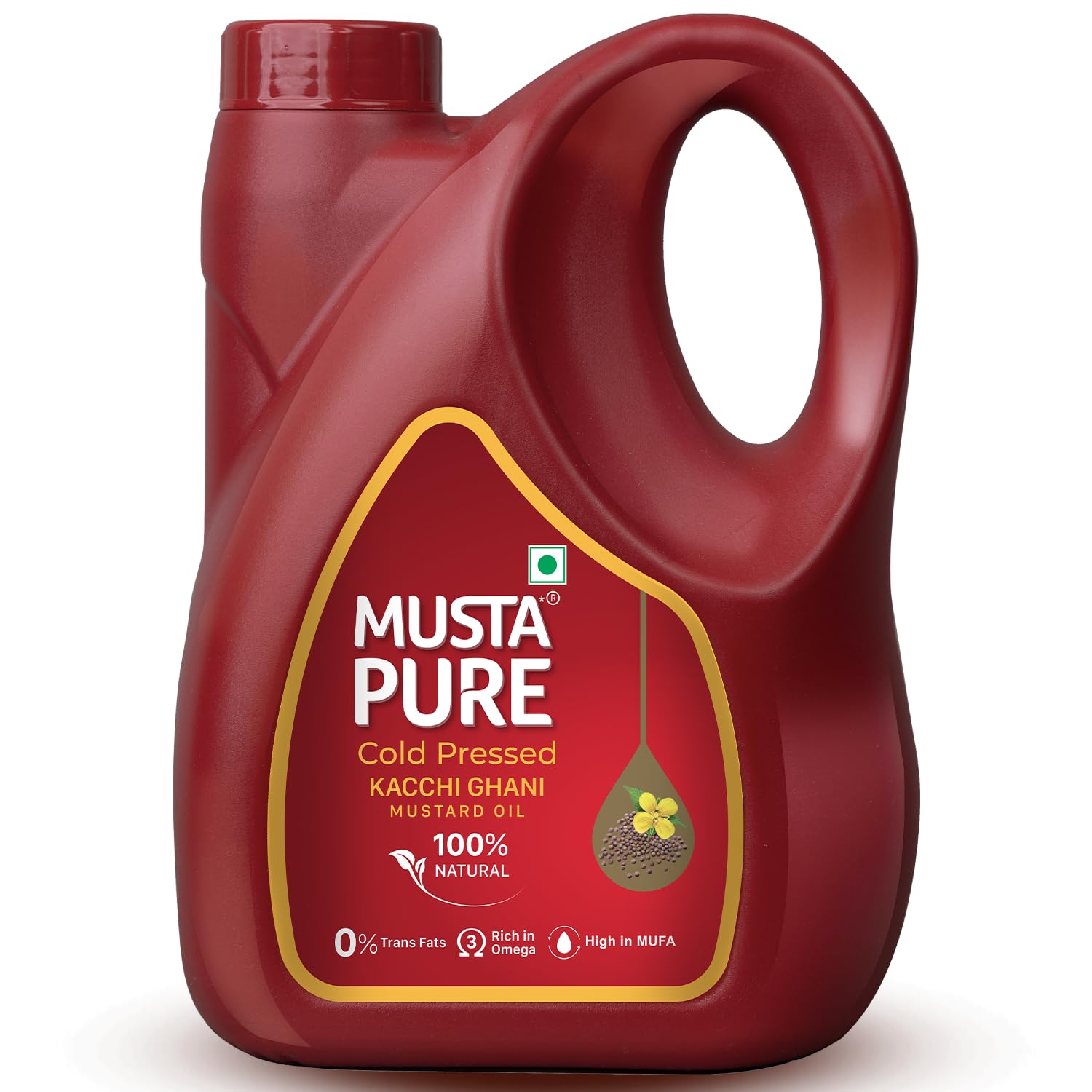 Musta Pure Cold Pressed Kachi Ghani Mustard Oil 5 Litre Cooking Oil, Unrefined, Naturally Cholesterol Free, A1 Grade Real Seeds For Natural Aroma & Flavour For Roasting, Frying, Baking - Jar