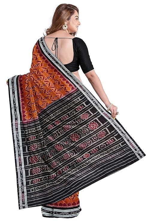 Image of Ikat Women's Cotton Saree, Handmade Pure Cotton Khandua Saree, Ikkat Orissa Traditional Handloom Saree Without Blouse