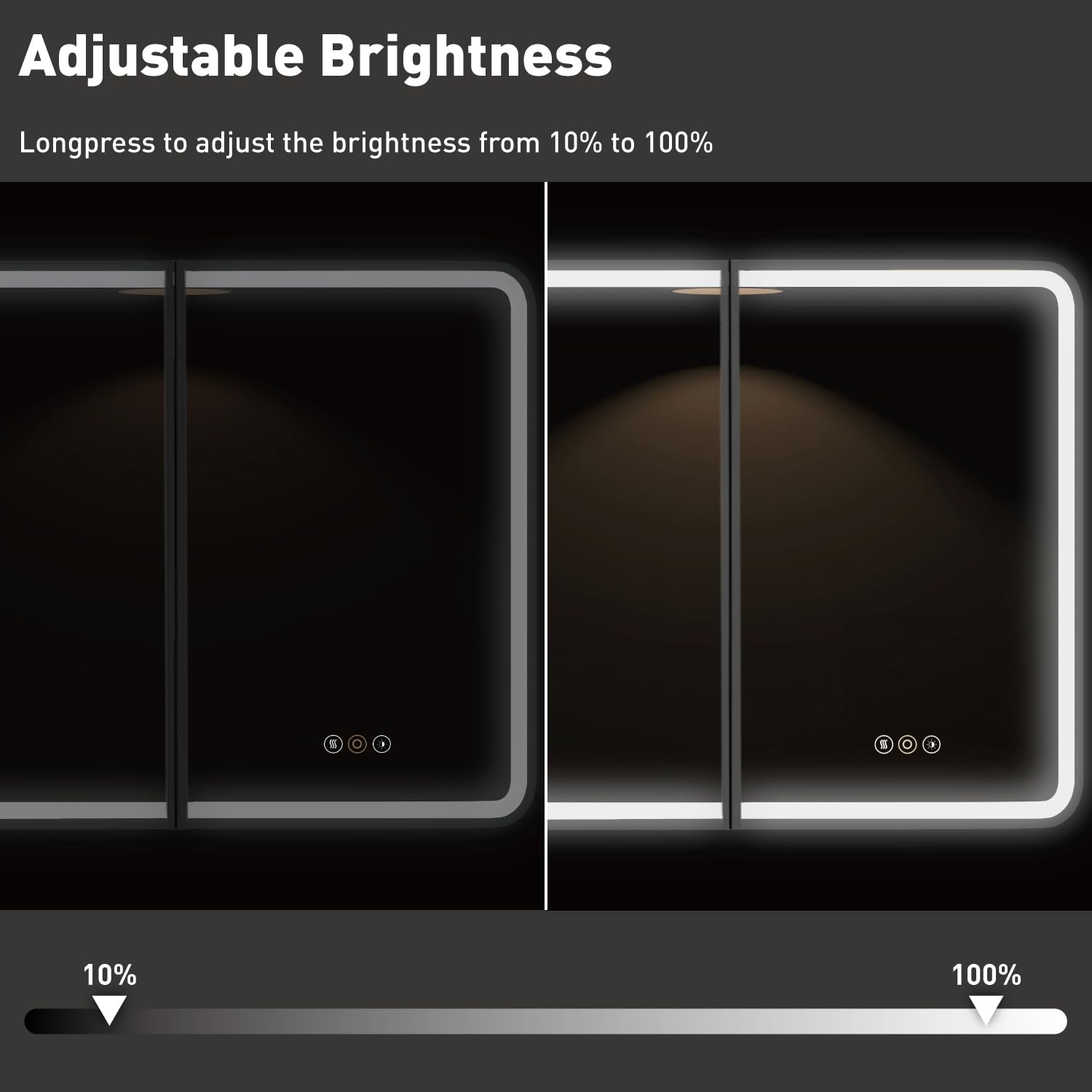 Armoire à pharmacie LED de 81,3 x 76,2 cm avec miroir, certifiée UL, à intensité variable, fonction anti-buée et mémoire, 3 modes de couleur, encastrée ou murale, étagère réglable, noir