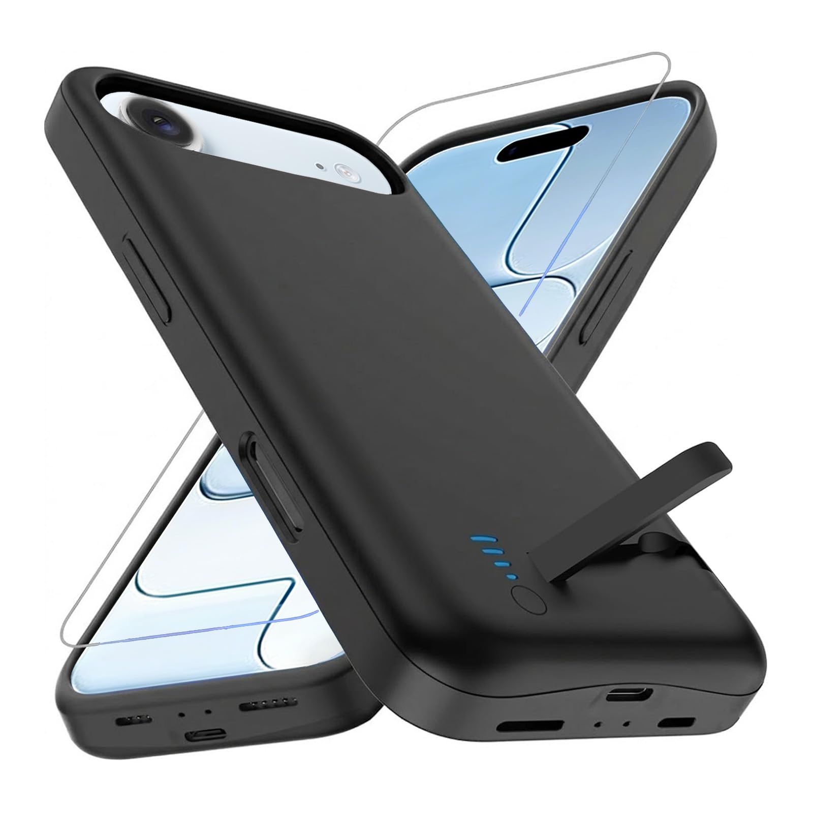 Cover Batteria per iPhone 17 Air(6,5"), 8500mAh Custodia Batteria Protettiva a 360° per Caricabatterie Portatile con Supporto, Power Bank Portatile Ricaricabile ed Espandibile (Nero)