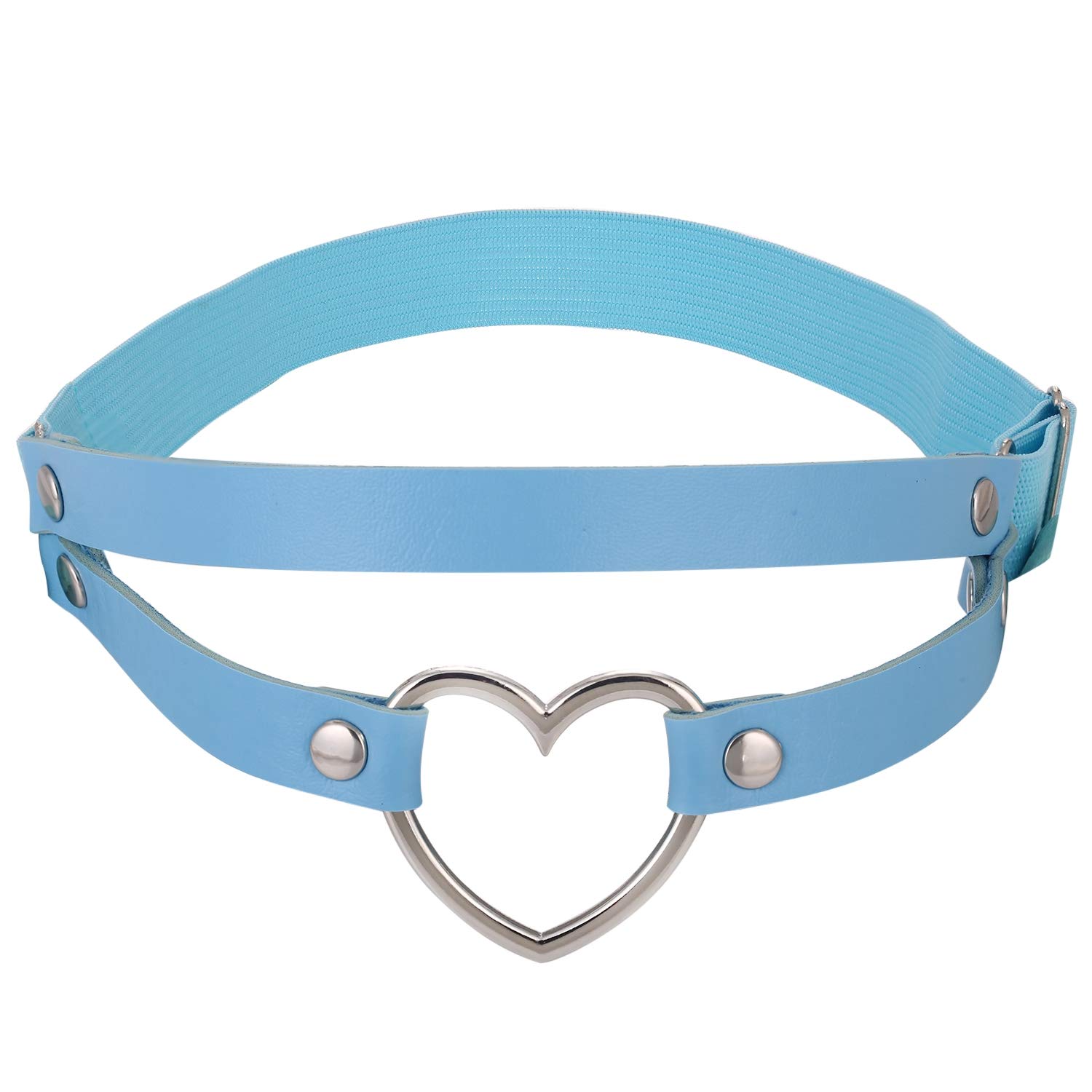 FM FM42 Multicolor PU Simulated Leather Women's Gothic Double Straps Heart O Ring Leg Thigh Elastic Garter Belt, One Pair