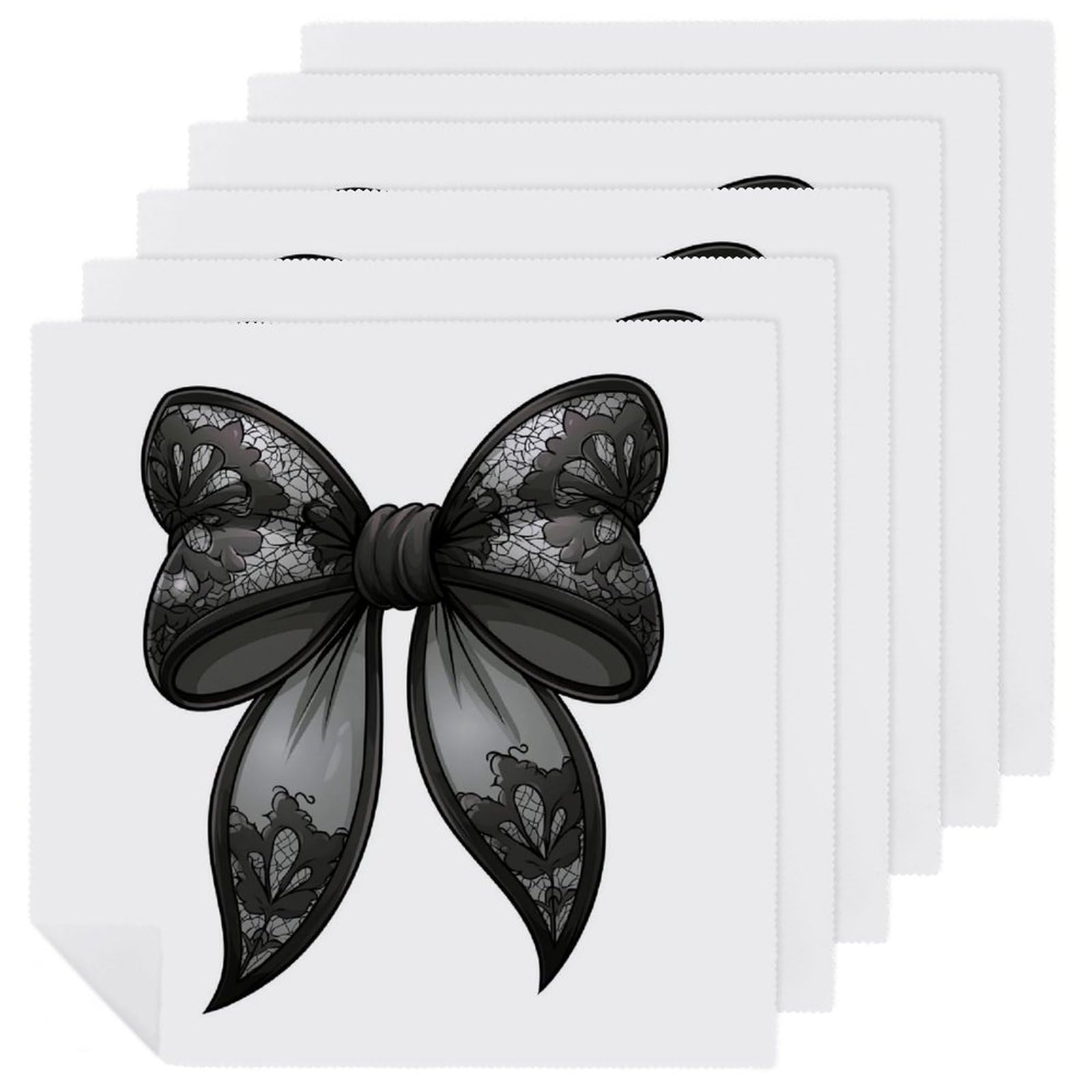 Black Lace Thick Coquette Bow Cloth Napkins Set of 6, Square Premium Reusable Washable Polyester Table Linen Napkin for Dinner Party