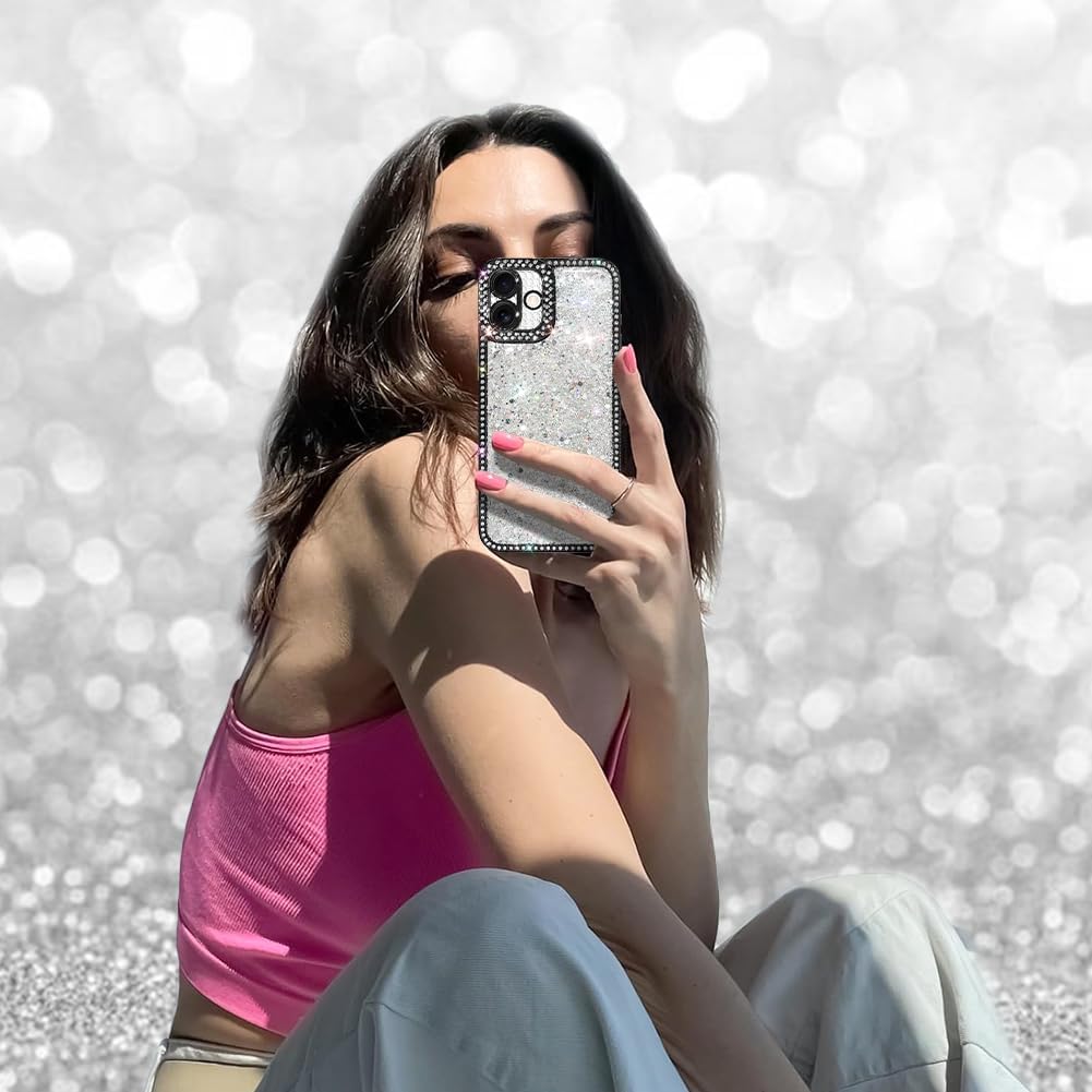 ZIYE Designed for iPhone 16 Case Glitter Dimond Bling Cover with Camera Protector Protection Sparkle Luxury Shiny Cute Soft TPU Slim Shockproof Protective Women Girls Phone Case Black
