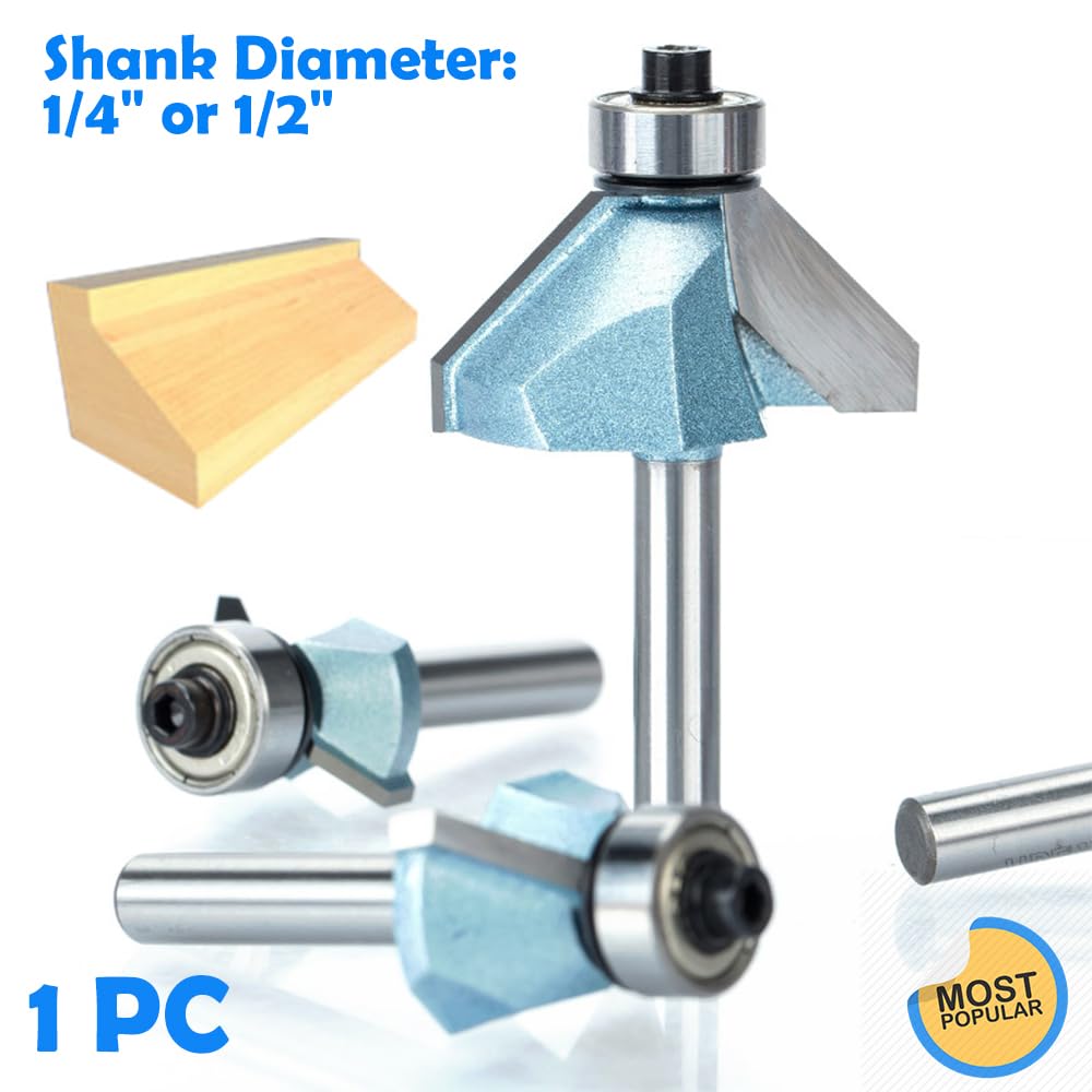 1/2" x 2", set di punte smussate per router con altezza di taglio di 45 gradi, frese per bordi in metallo duro per la lavorazione del legno, 1/2 o 1/4 gambo
