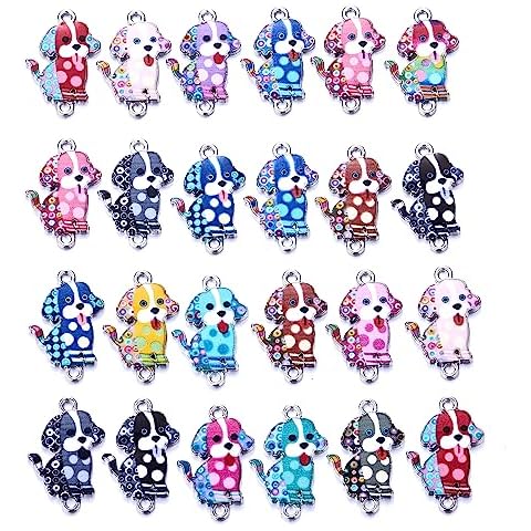 MANLOUFUSHI 30 Pcs Mixed Color Alloy Cute Dog Charms Jewelry Enamel Pendant Decoration DIY Handmade Making Necklace Bracelet Earring Keychain Accessories 25 * 16mm Cover