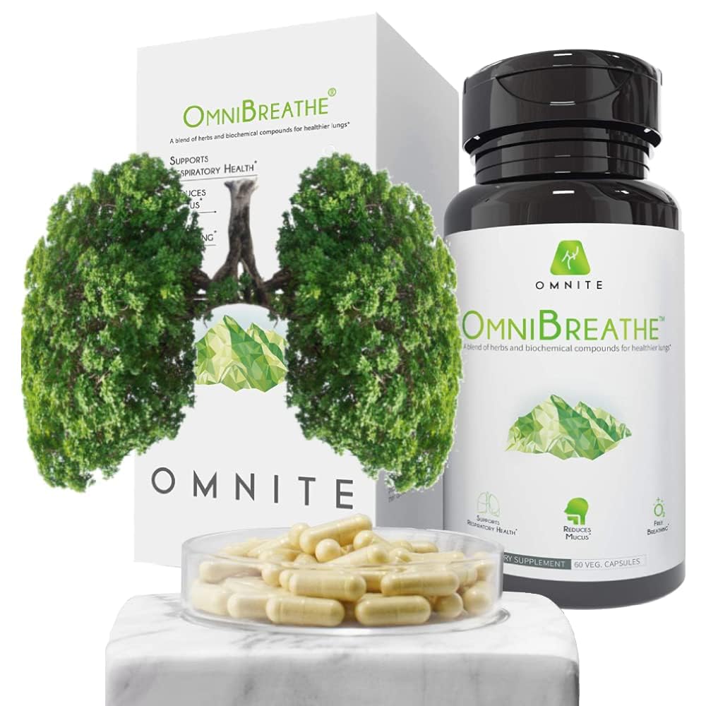 OMNIBREATHE Respiratory Health Supplement,Inhaler Mate,Support Quit Smoking,Lungs Cleanse for Smokers,Asthma Relief,Clear Mucus/Airways,Reduce Cough,60 Veg Capsules(Read Reviews)
