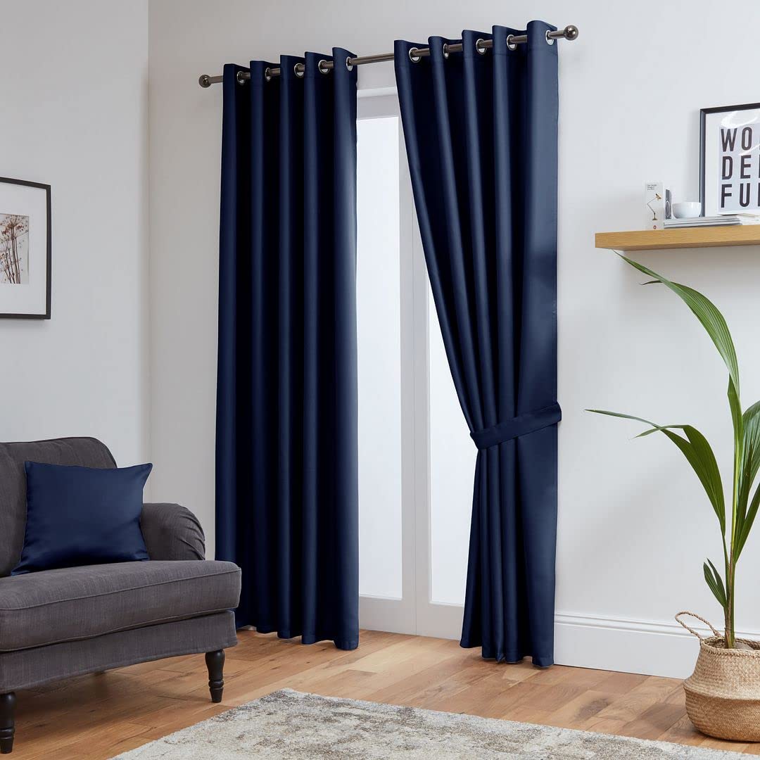 John Aird Blackout Curtains Thermal Energy Saving Eyelet Curtains for Bedroom & Living Room Including Tie Backs (Navy, W 52" x L 84" (2 Panels) — image 1