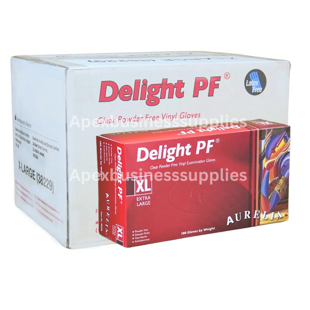 Apex Business Supplies 1000 XL Clear Vinyl Gloves Delight PF Disposable Gloves | Powder Free and Non-Sterile Multipurpose Strong Disposable Gloves | Medical & Food Grade Gloves