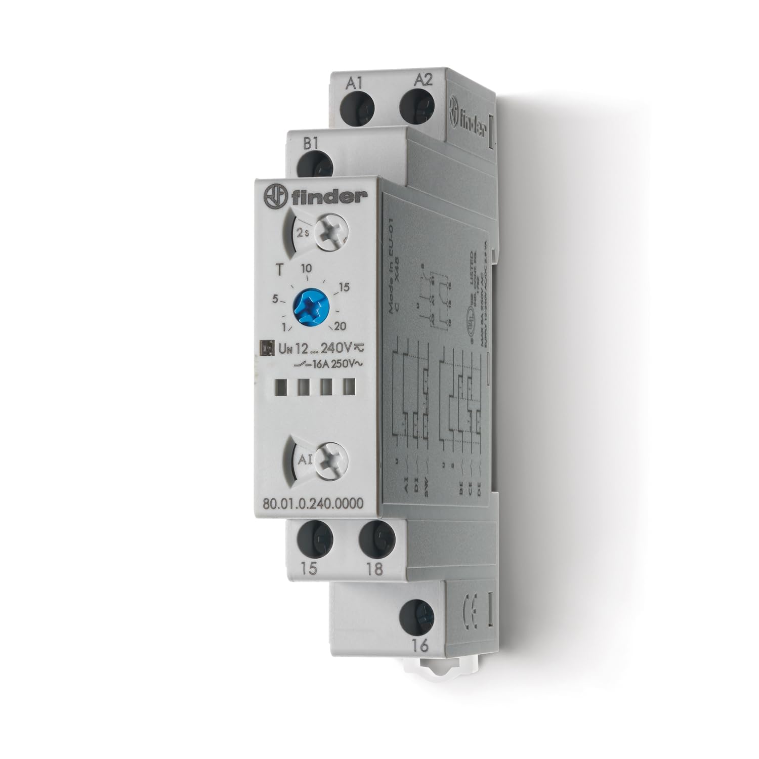 Finder 800102400000PAS - Relé temporizzato modulare, multifunzione e multitensione 1RT 16 A da 24 A 240 Vac/dc, regolazione da 0,05 secondi a 10 giorni