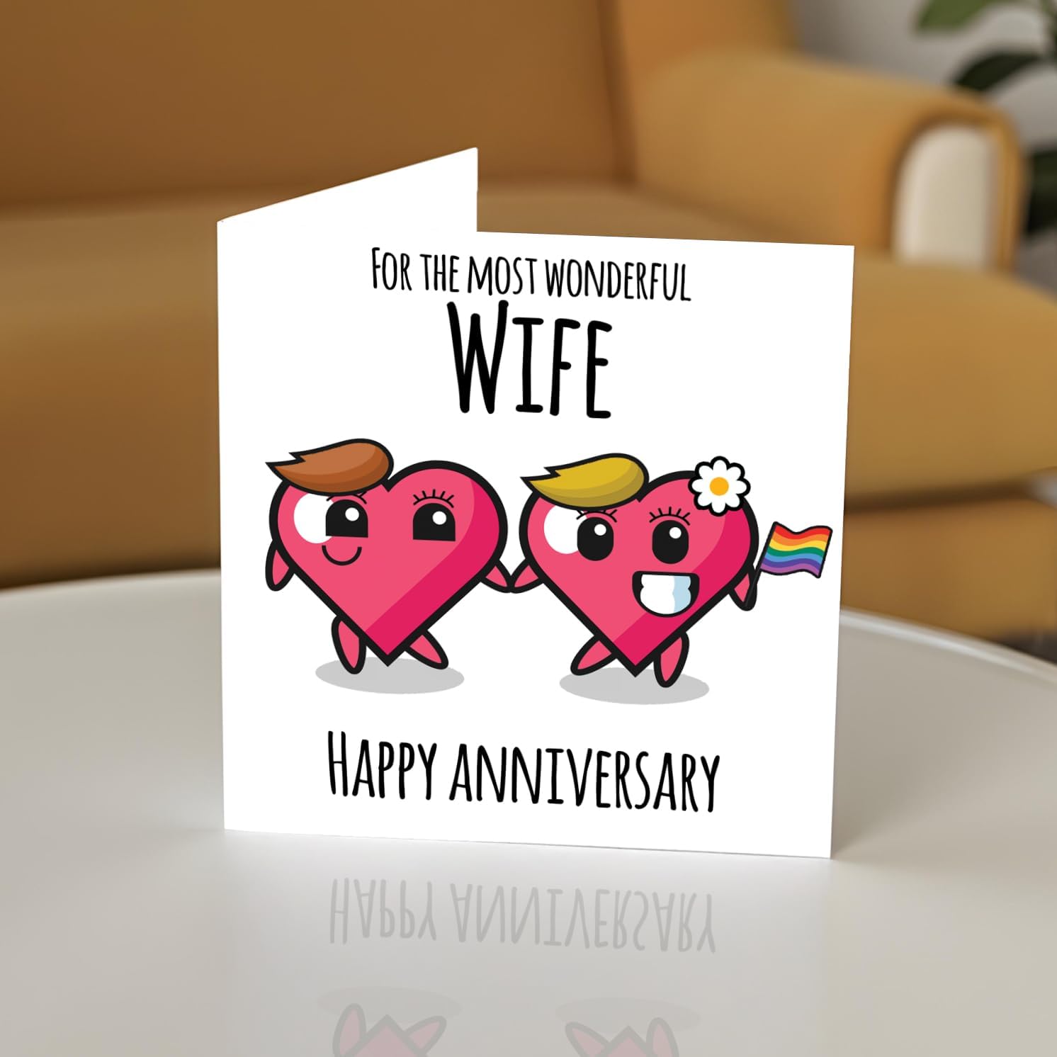 Stuff4 LGBT Anniversary Card - Wonderful Wife - Happy Wedding Anniversary Cards for Wife Partner, 5.7 x 5.7 Inch Greeting Cards for Anniversaries
