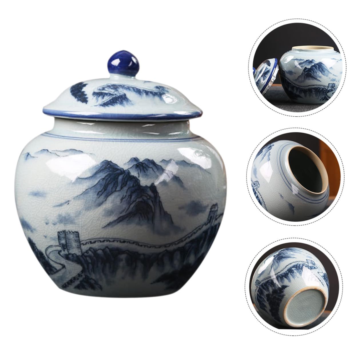 Uonlytech Chinesische Teedose aus Keramik mit Dicht Schließendem Deckel Dekorativ im Retro Stil für Tee und Nüsse für Zuhause und Wohnung