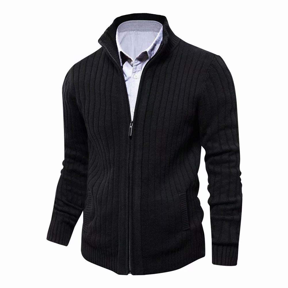 AOLI RAY Herren Strickjacke mit Reissverschluss Cardigan Stehkragen Pullover Feinstrike Sweaters mit 2 Taschen