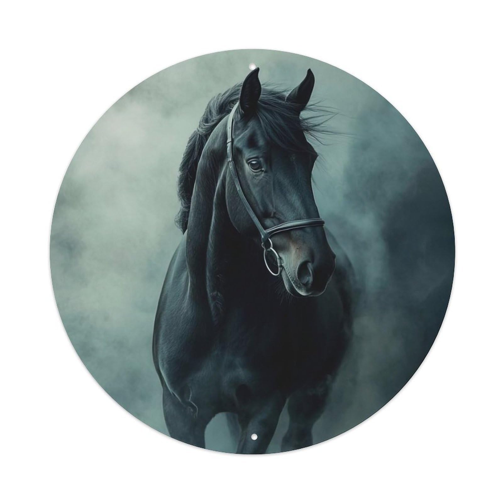 Animal Artwork Dark Horse in The Mist Metal Tin Sign