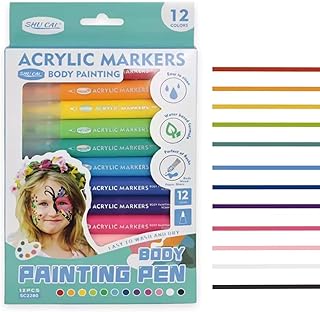 TLISMI Body Painting Acrylic Markers Set for Rock, Glass, Paper & Wood | Non-Toxic, Water-Based Bright Temporary Tattoo Art Pen | Colorful Skin Face Paint Kit for Teen Girls and Boys (Pack of 12)-picture-10
