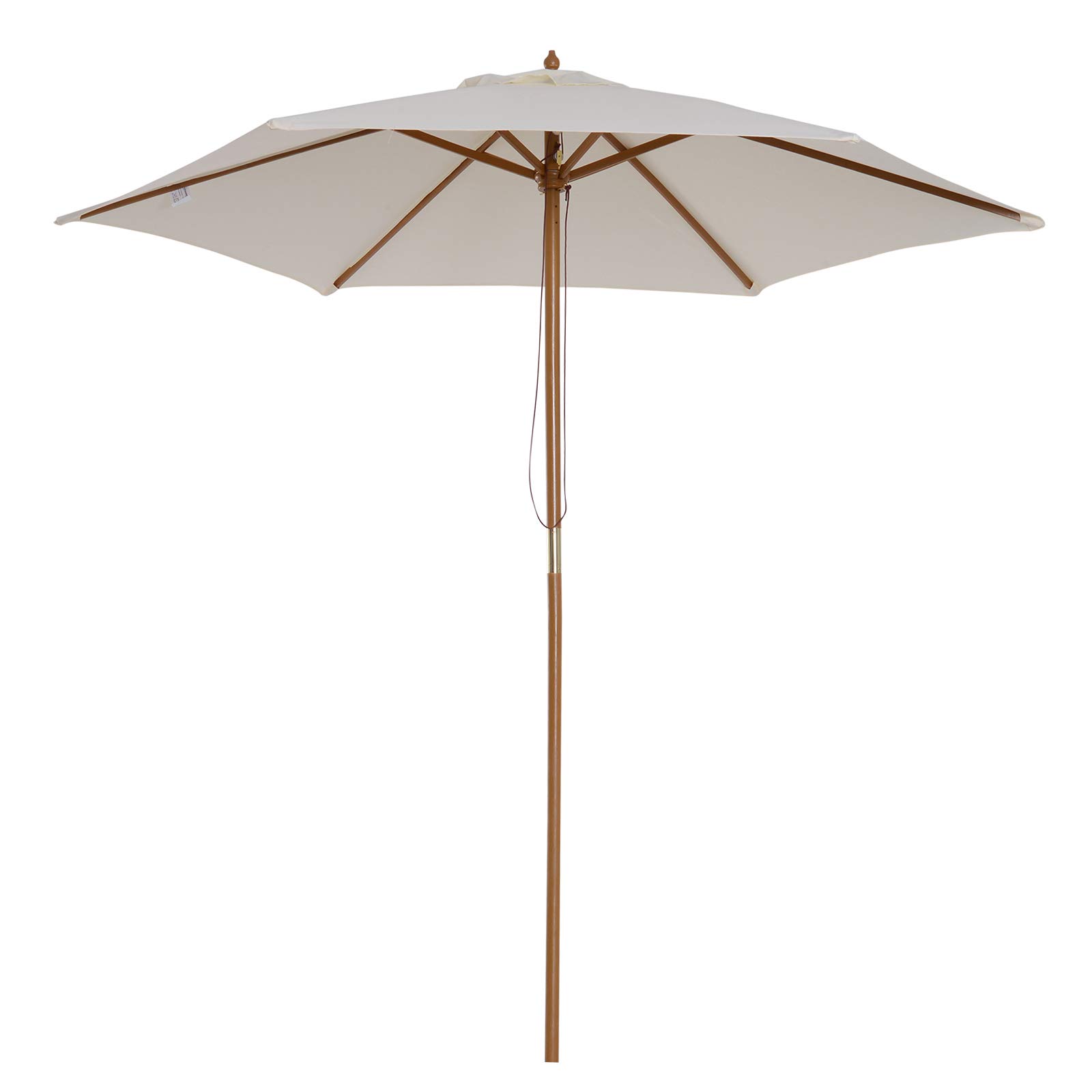 Outsunny Sombrilla Parasol de Madera Ø250x230cm para Exterior con 6 Varillas Sistema de Cuerda con Fijación Desmontable Portátil Fácil de Guardar y Transportar