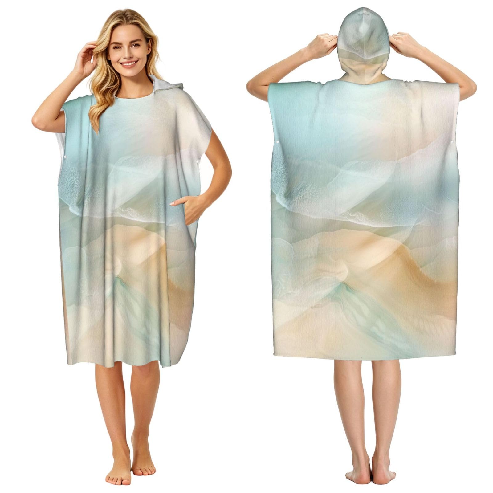 KLGRTJHK Beach Adult Hooded Beach Poncho Towel 43"X35"