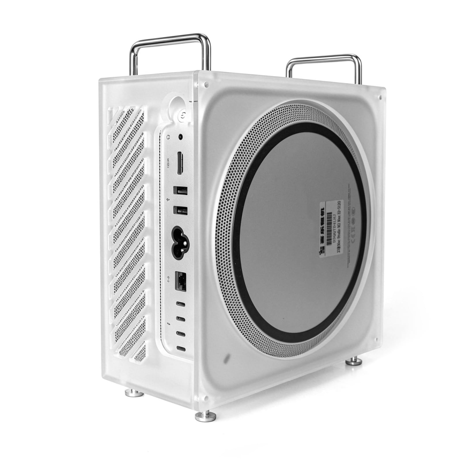 Funda con soporte para Mac Studio M1/M2/M4 Ultra, funda vertical de acrílico esmerilado con cubierta lateral magnética de acceso completo al puerto, ventilación refrescante, antiarañazos, a prueba de