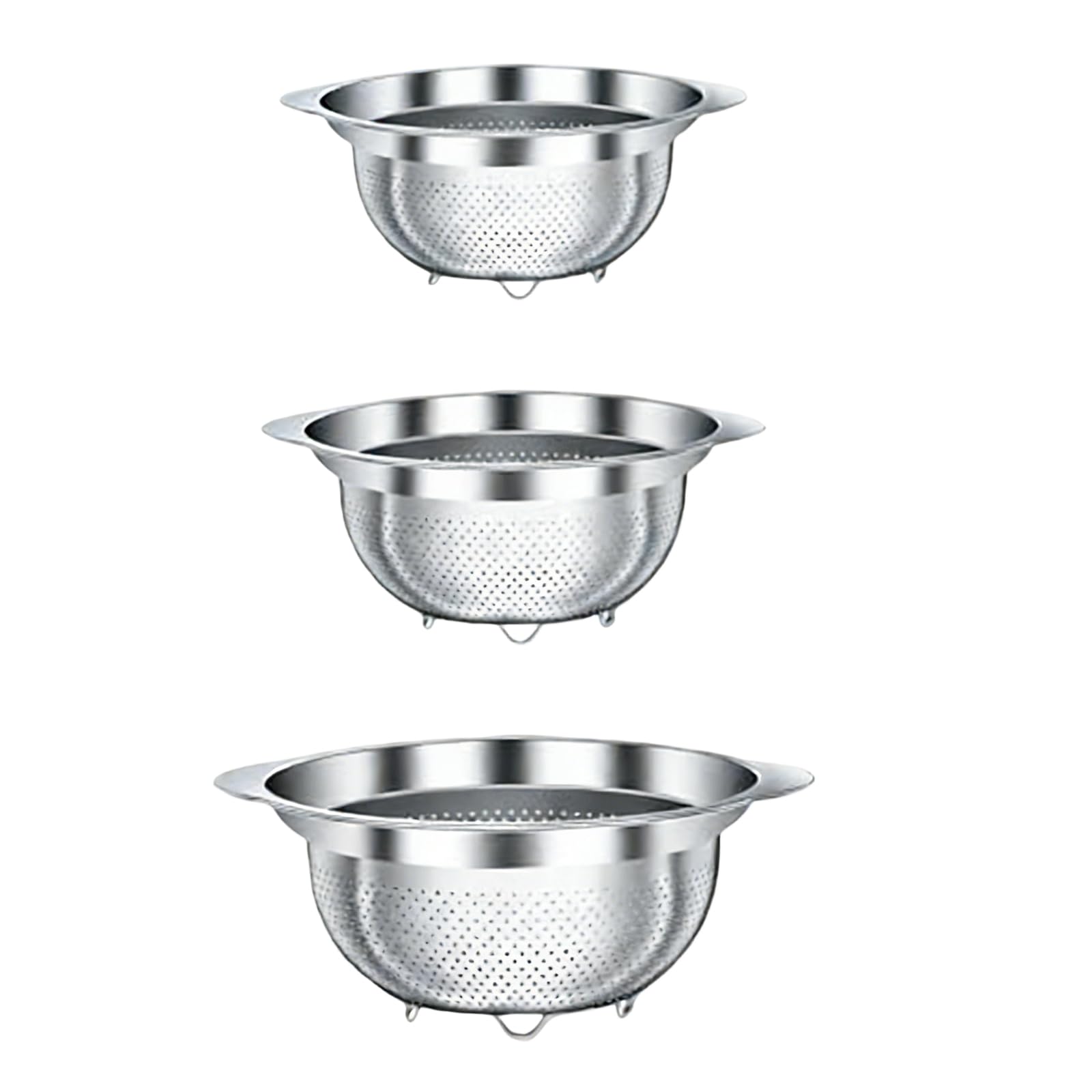 Generisch 3er Pack Metall Küchensieb Set für und Obst mit feinen Löchern, praktisches Sieb aus Edelstahl, Starkes Küchensieb