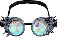 Vista 8 de Gafas caleidoscopio para raves trippy psicodélico steampunk con lentes de cristal de difracción de prisma arcoíris Negro