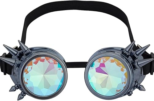 Miniatura 8 de Gafas caleidoscopio para raves trippy psicodélico steampunk con lentes de cristal de difracción de prisma arcoíris Negro