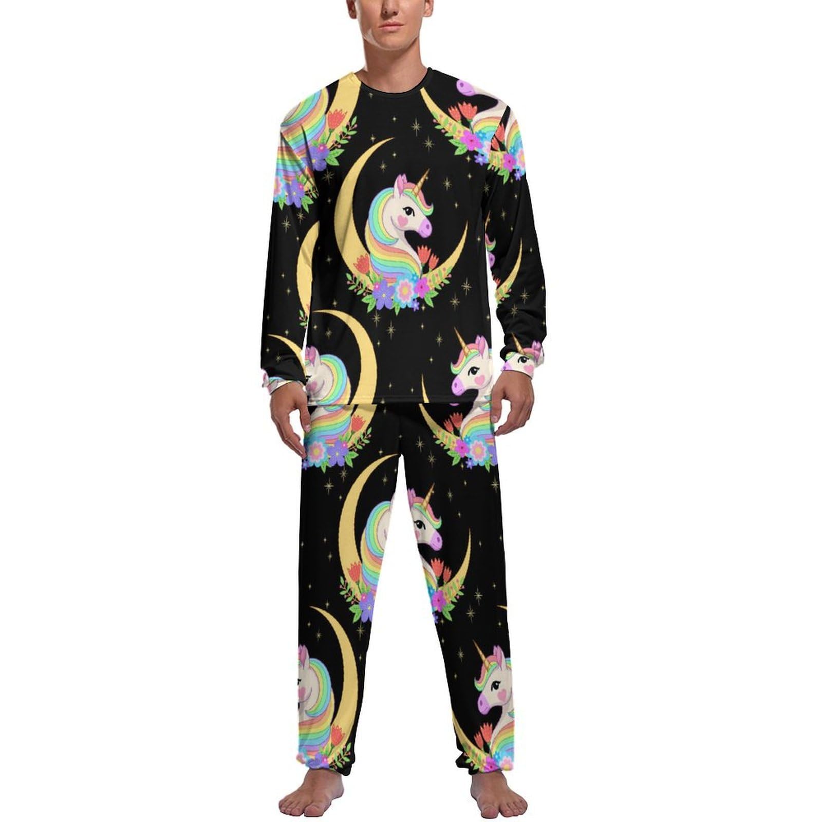 Lune De La Licorne Ensemble De Pijama Homme Haut Et Bas De Pyjama Manche Longue Pantalon Vêtements De Nuit