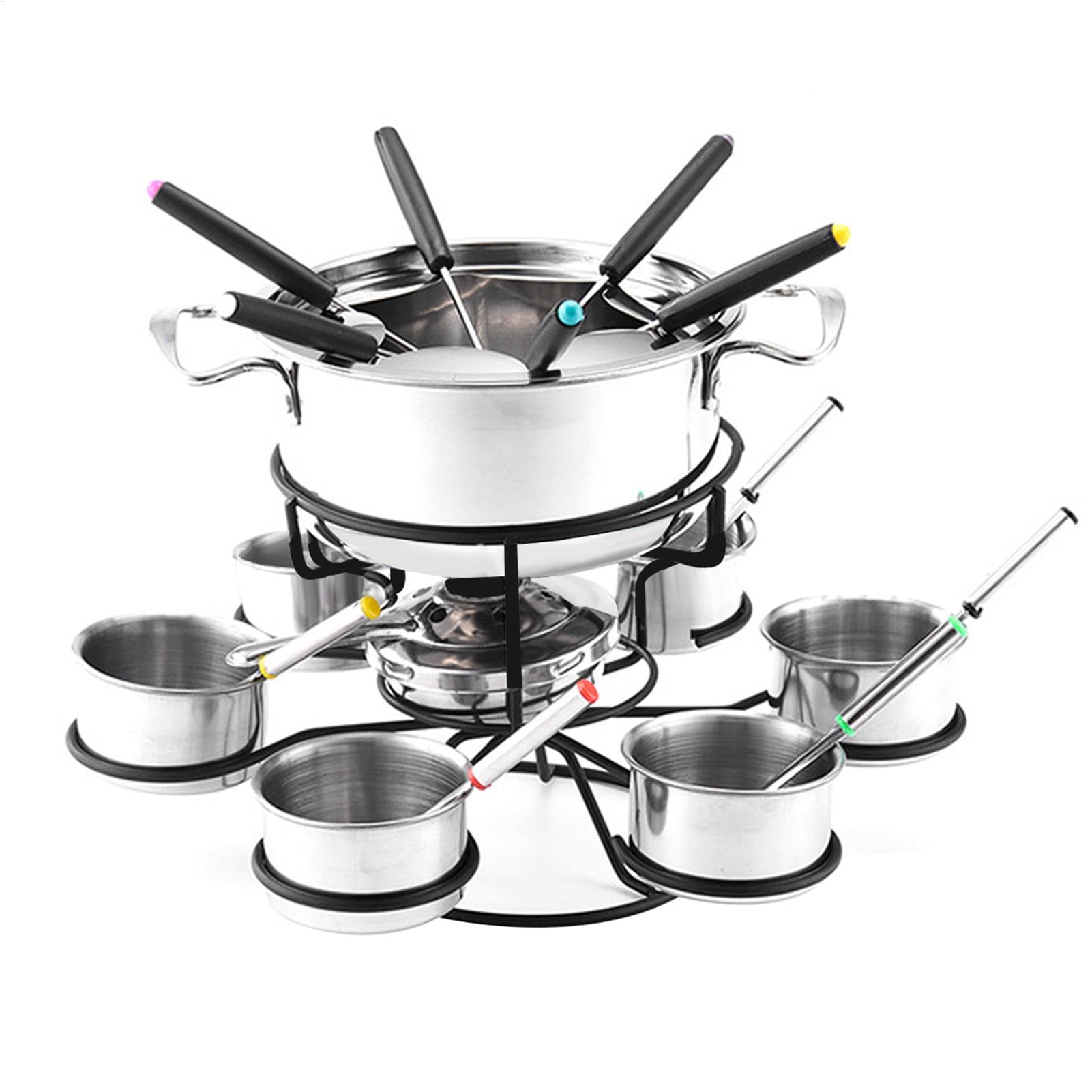 21 piezas de fondue de queso giratorio, olla de queso helado, kit de fondue de queso, juego de ollas de chocolate de hierro fundido, olla multifuncional para fondue con 6 tenedores, 6 cuencos, juego