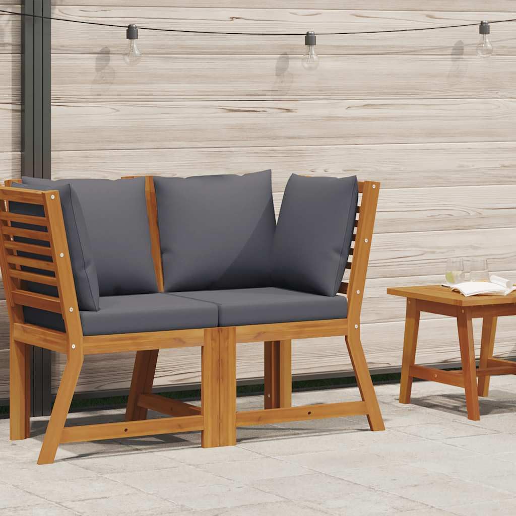 vidaXL Canapé d'angle Sectionnel avec Coussin Canapé d'Extérieur Meuble de Jardin Patio Salon Terrasse Intérieur Gris Foncé Bois d'Acacia