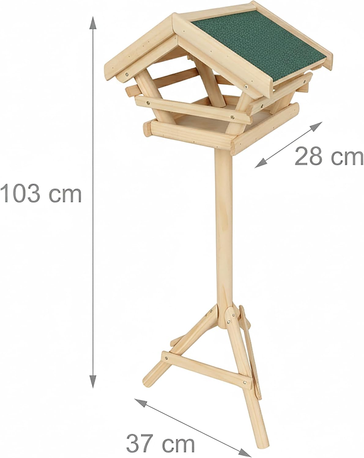 Relaxdays Bird Feeder with Stand, Weatherproof Asphalt Roof, Garden, Balcony & Patio, Birdhouse, Pine Wood, Natural