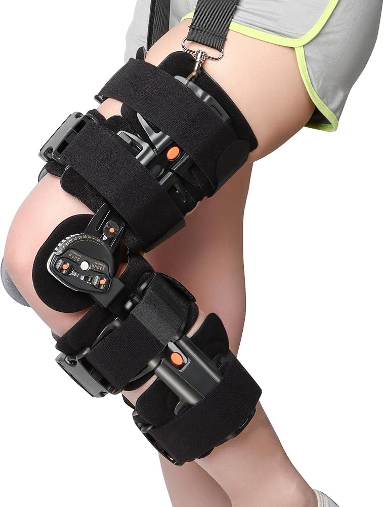 Adjustable Knee Brace with ROM Lock & Side Stabilizers - Post-Op ACL/PCL/MCL Support for Men/Women, Orthopedic Immobilizer for Sports Injury & Rehab